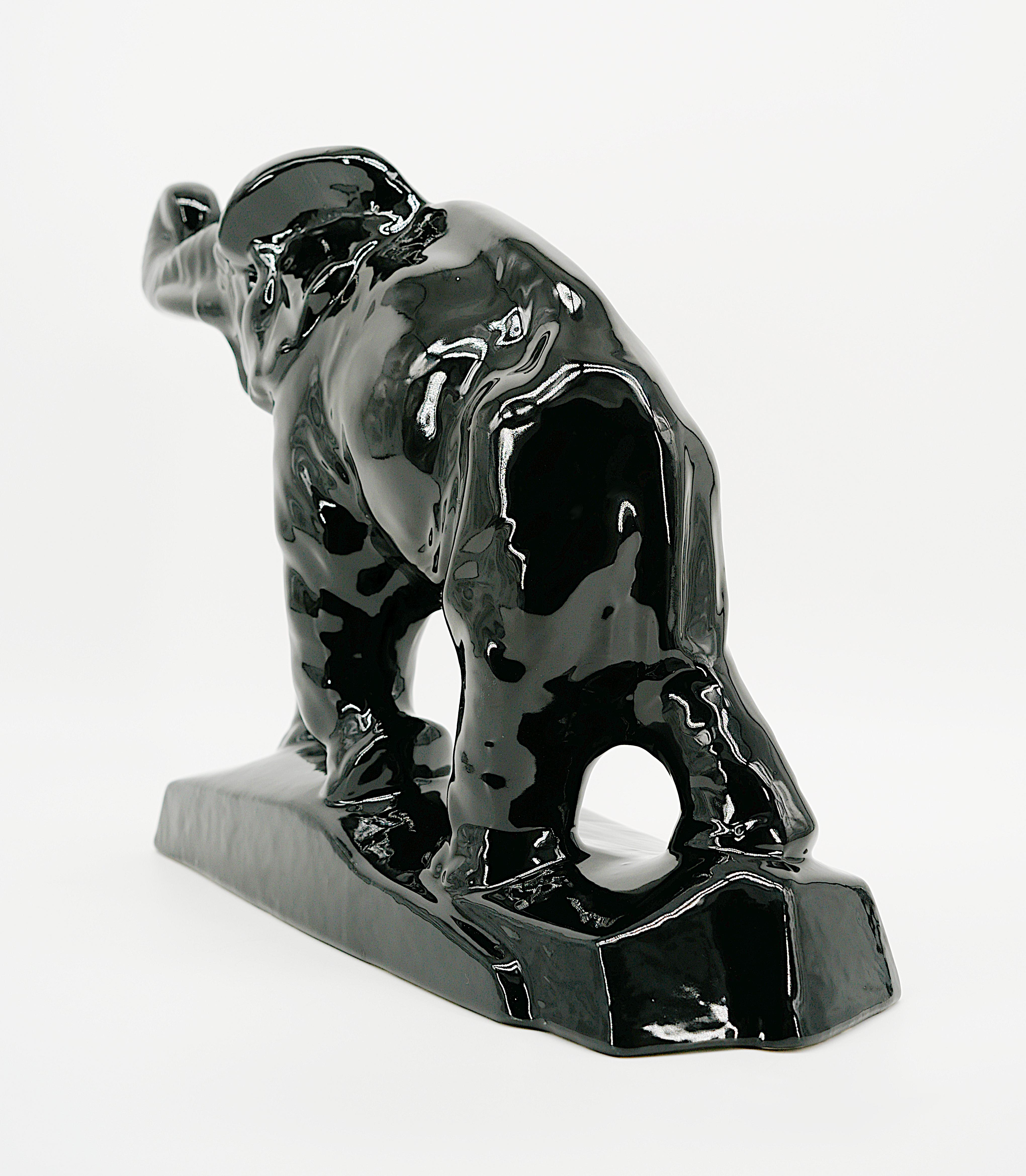 Ceramic Charles LEMANCEAU French Art Deco Elephant Sculpture, 1930s For Sale