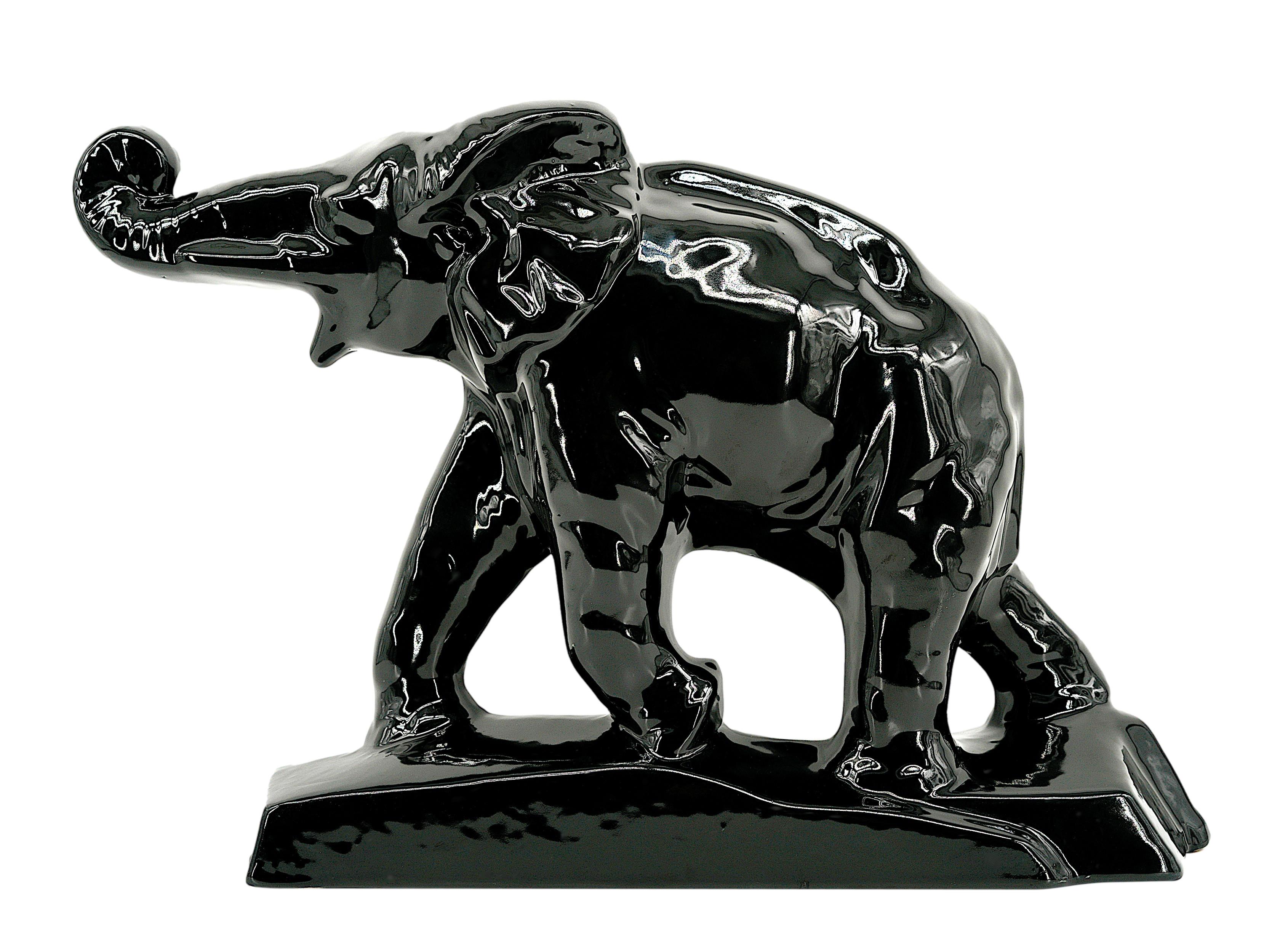 Charles LEMANCEAU Escultura francesa Art Decó de elefante, años 30 Cerámico en venta