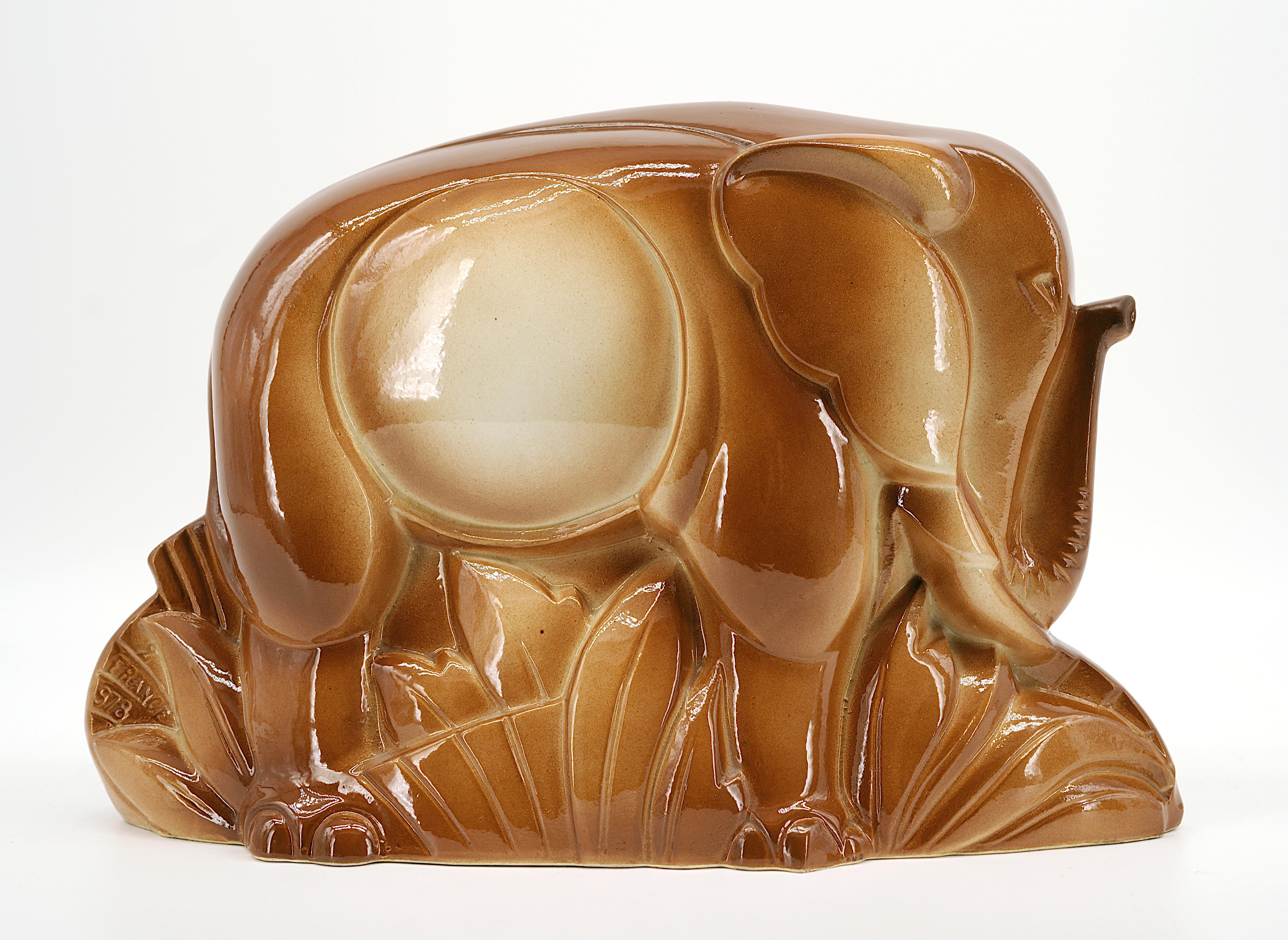 Ceramica Charles Lemanceau Statua di elefante in stile Art Deco francese 1920 in vendita