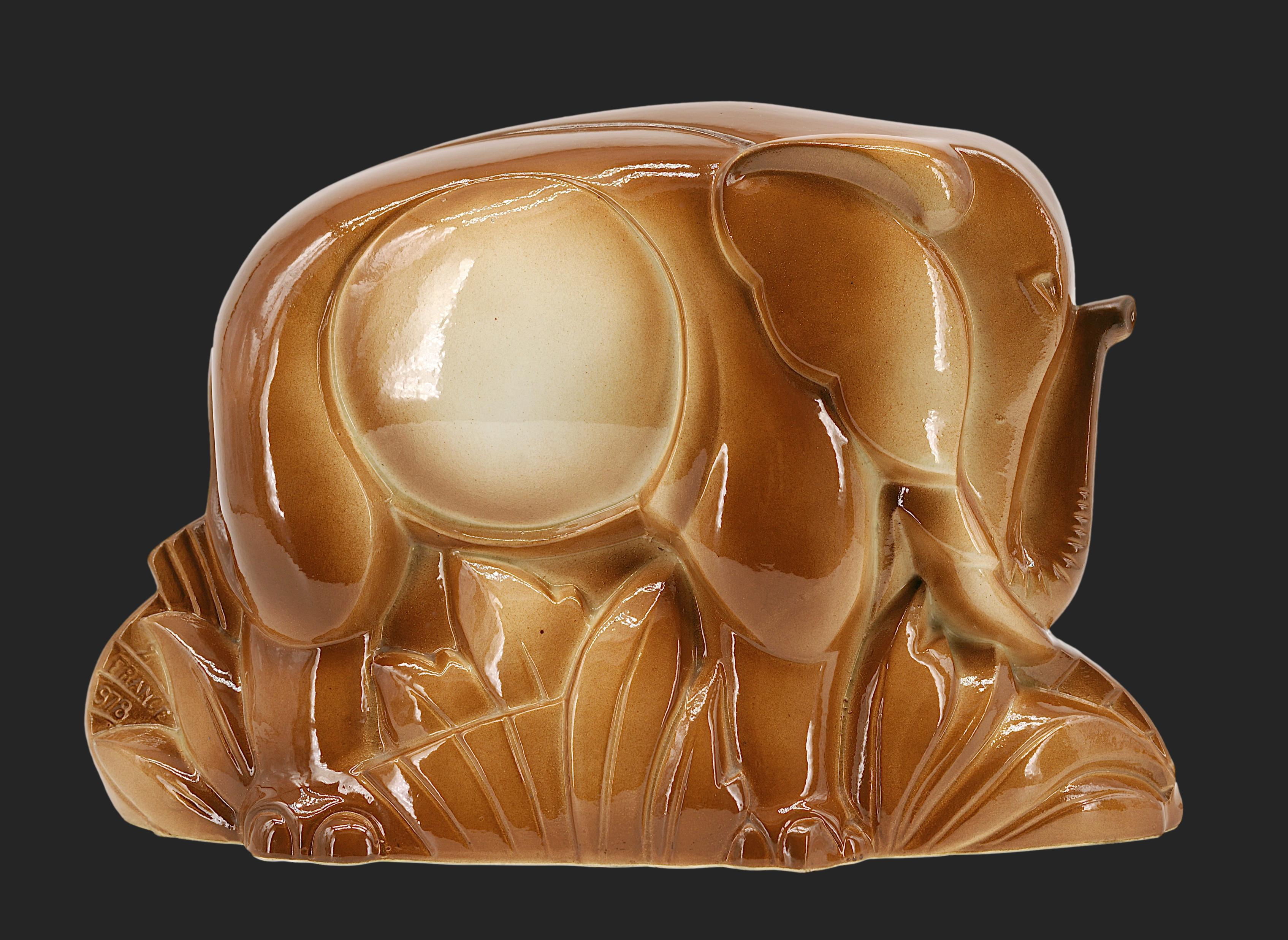 Charles LEMANCEAU French Art Deco Elephant Statue, 1920 In Good Condition For Sale In Saint-Amans-des-Cots, FR