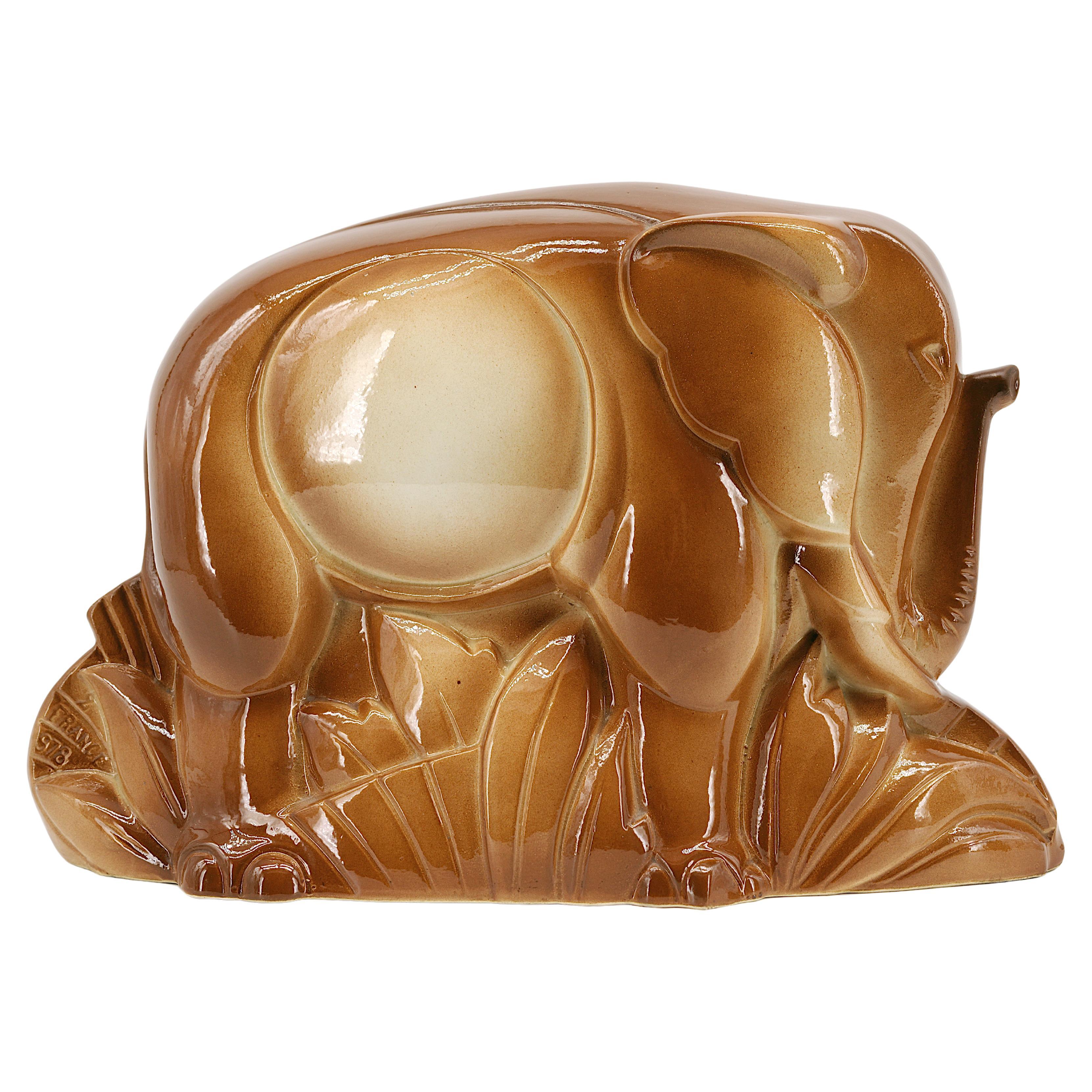 Charles LEMANCEAU French Art Deco Elephant Statue, 1920