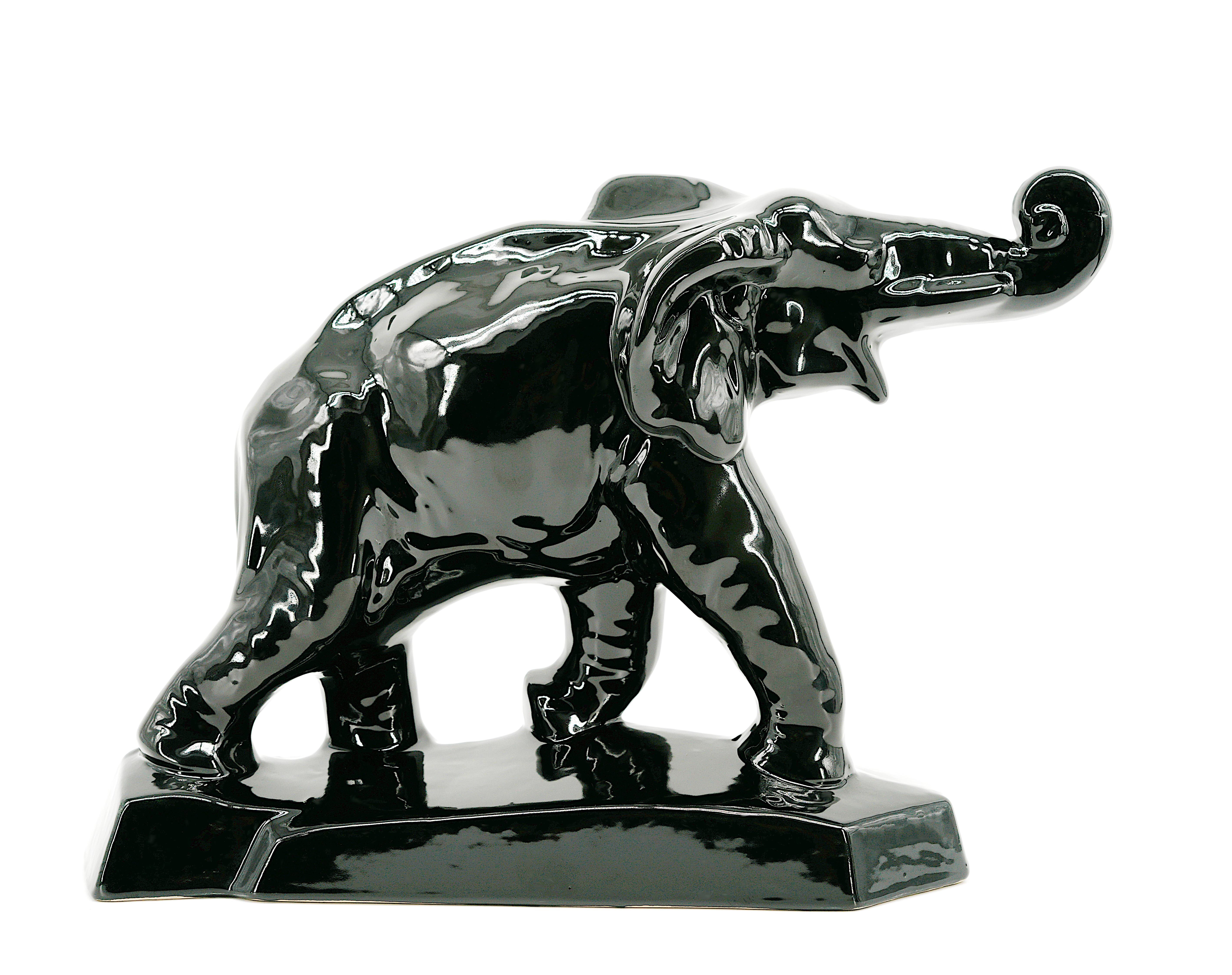 Ceramic Charles LEMANCEAU French Art Deco Elephant Statue, 1930s