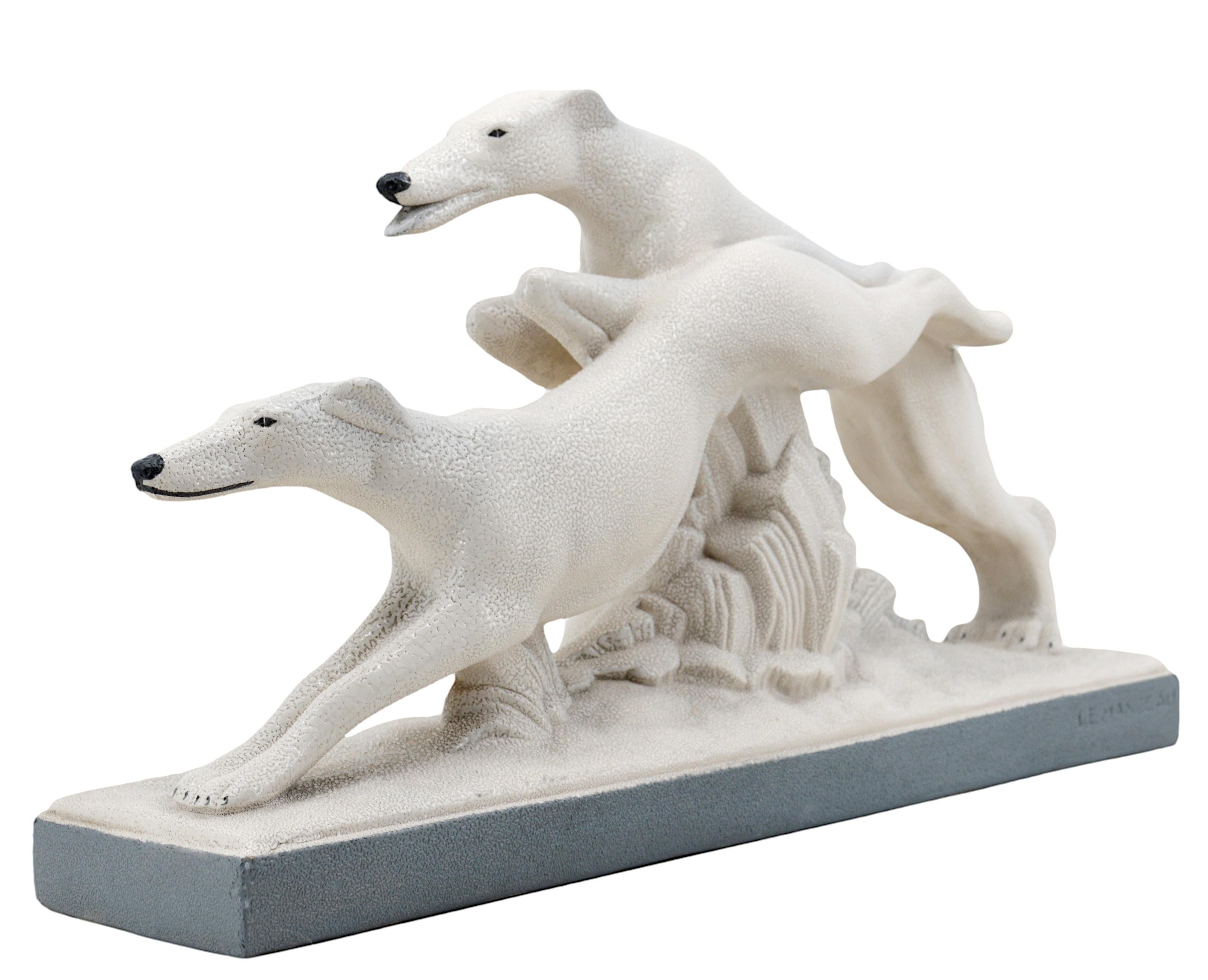 Charles Lemanceau French Art Deco Greyhound Couple, 1930s In Good Condition For Sale In Saint-Amans-des-Cots, FR