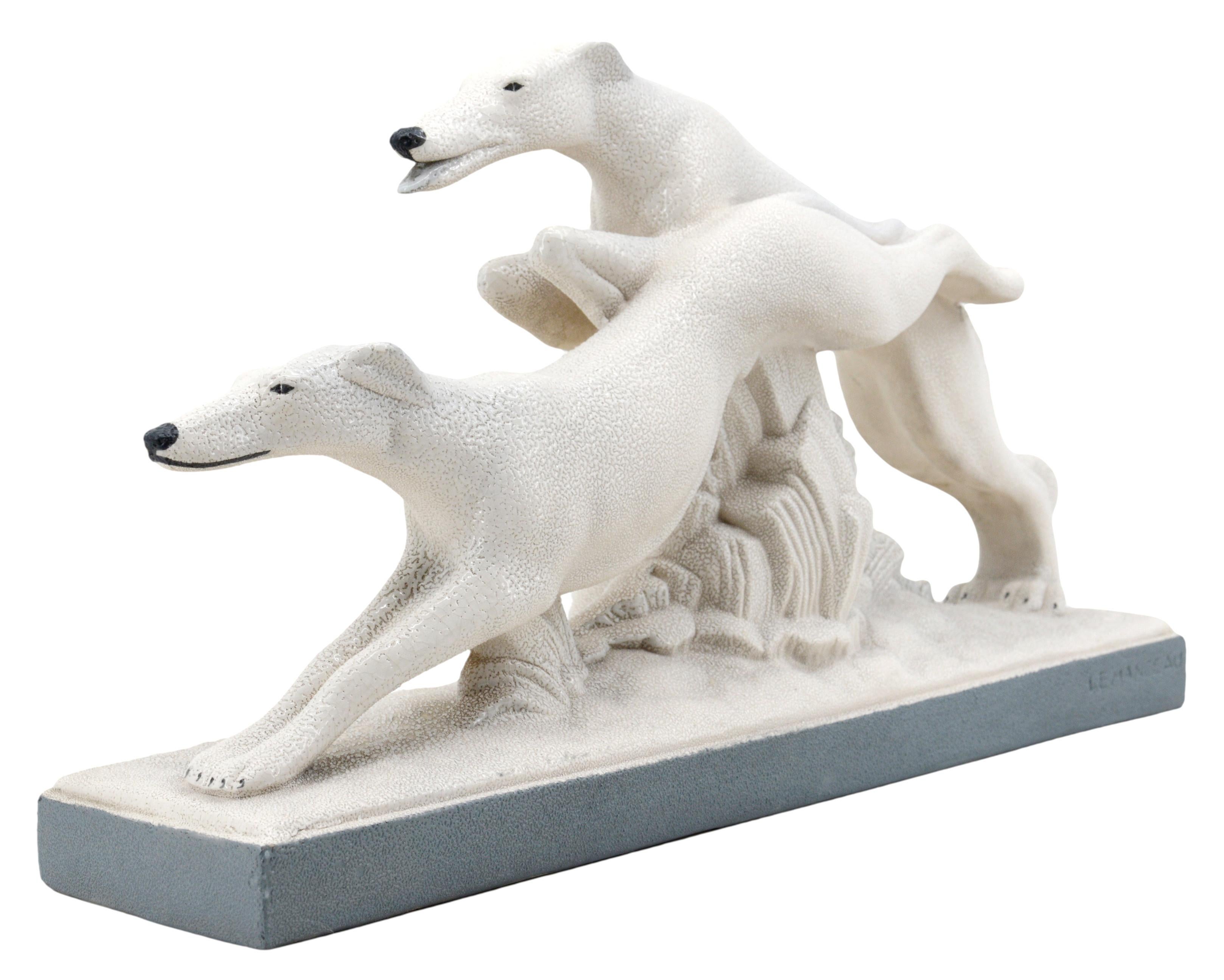 Mid-20th Century Charles Lemanceau French Art Deco Greyhound Couple, 1930s