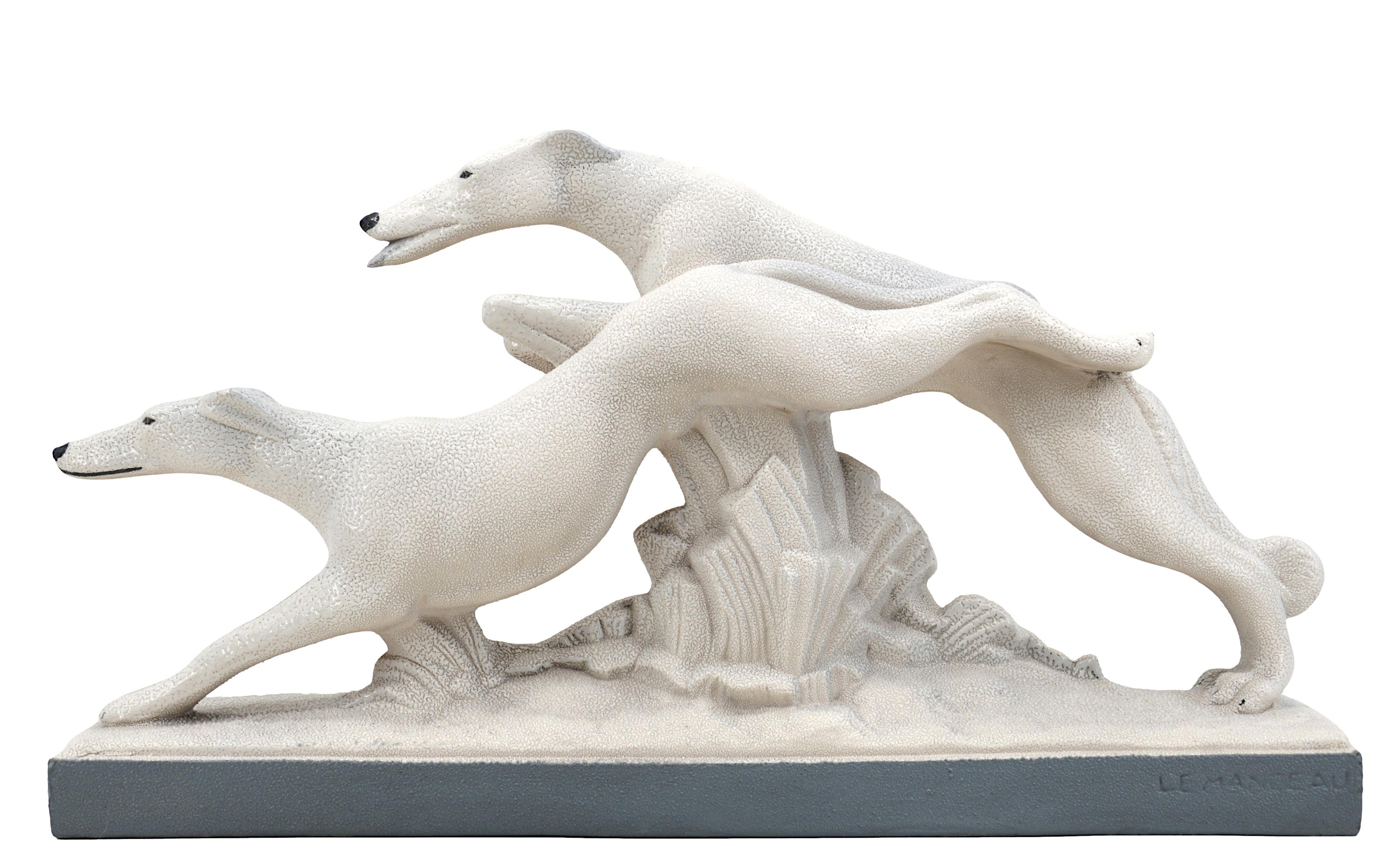 Ceramic Charles Lemanceau French Art Deco Greyhound Couple, 1930s For Sale