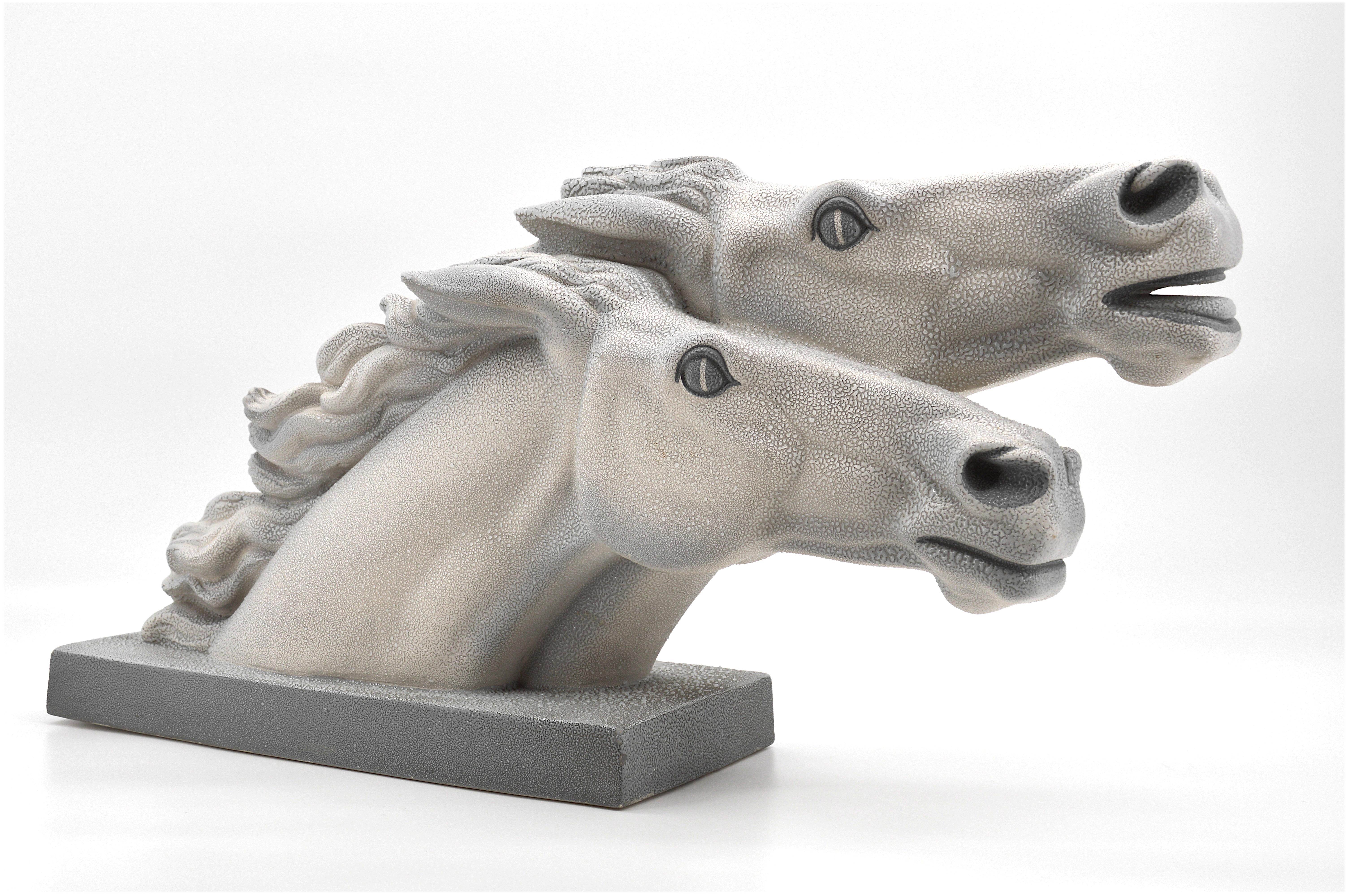 French Art Deco horse statue by Charles Lemanceau at Sainte-Radegonde, France, 1930s. This piece was illustrated in the Sainte-Radegonde catalog, page #6. Ceramic sculpture named 