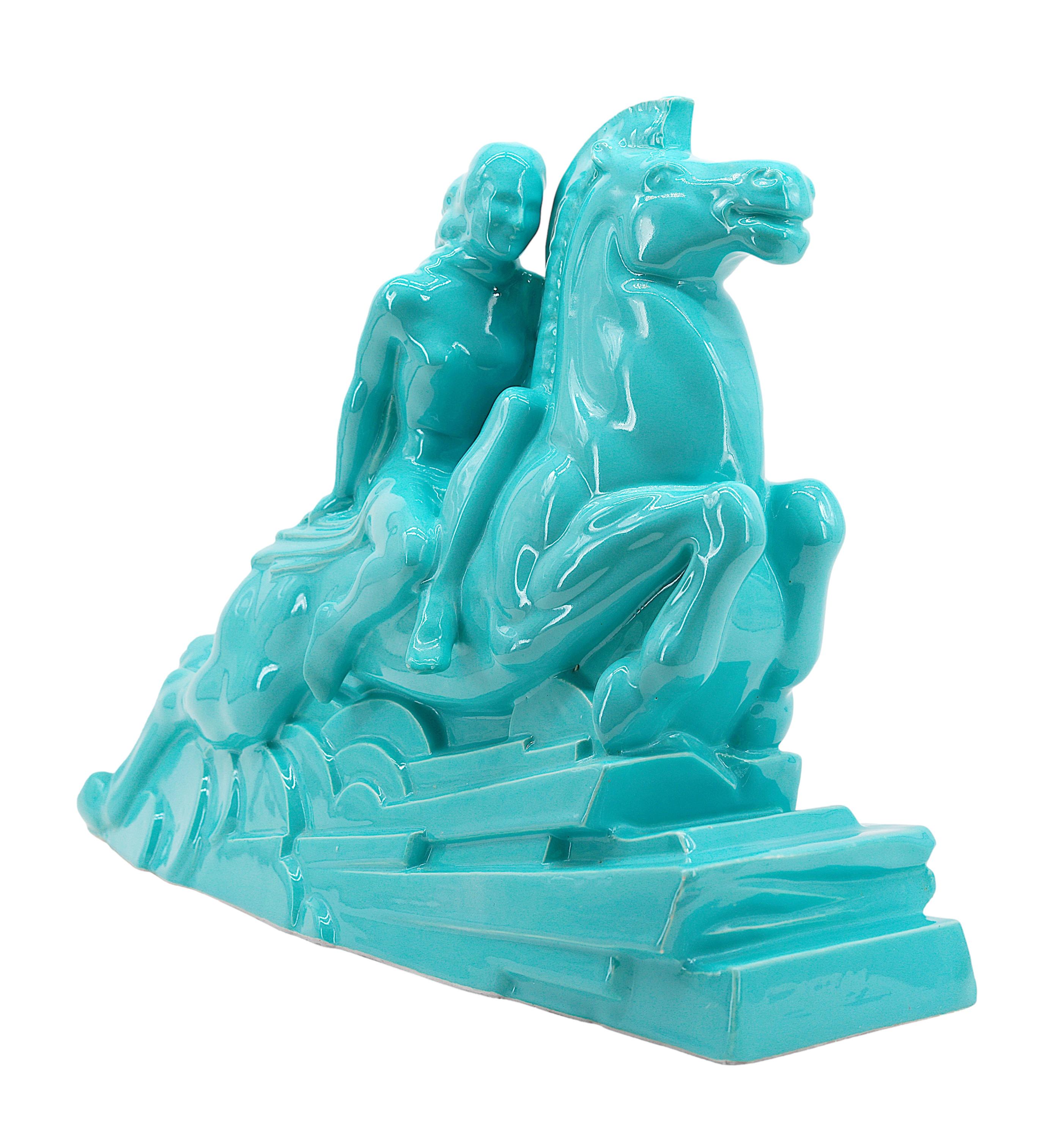 Französische Art-Déco-Keramikskulptur 