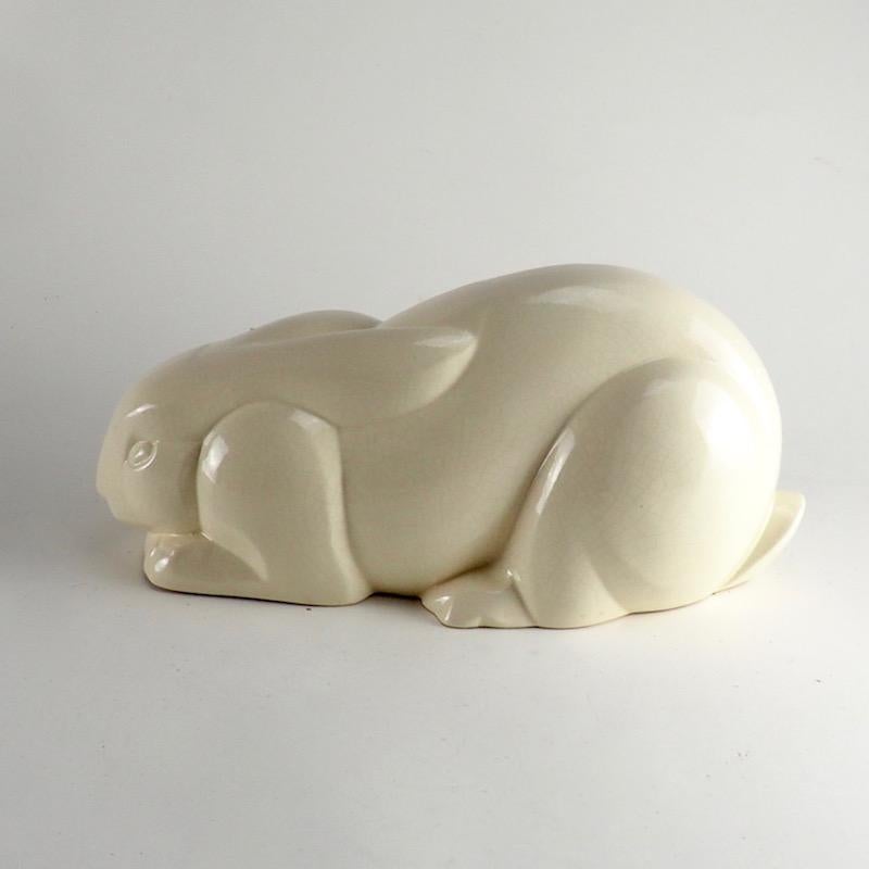 Glazed Charles Lemanceau French Art Deco White Ceramic Rabbit