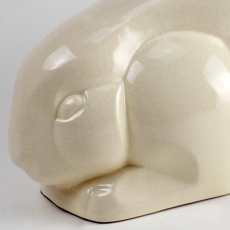 Charles Lemanceau French Art Deco White Ceramic Rabbit In Good Condition In London, GB
