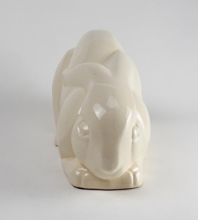Faience Charles Lemanceau French Art Deco White Ceramic Rabbit