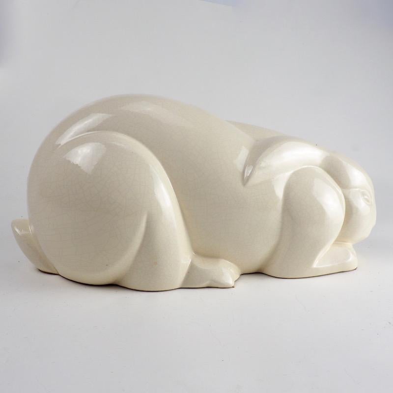 Charles Lemanceau French Art Deco White Ceramic Rabbit 1