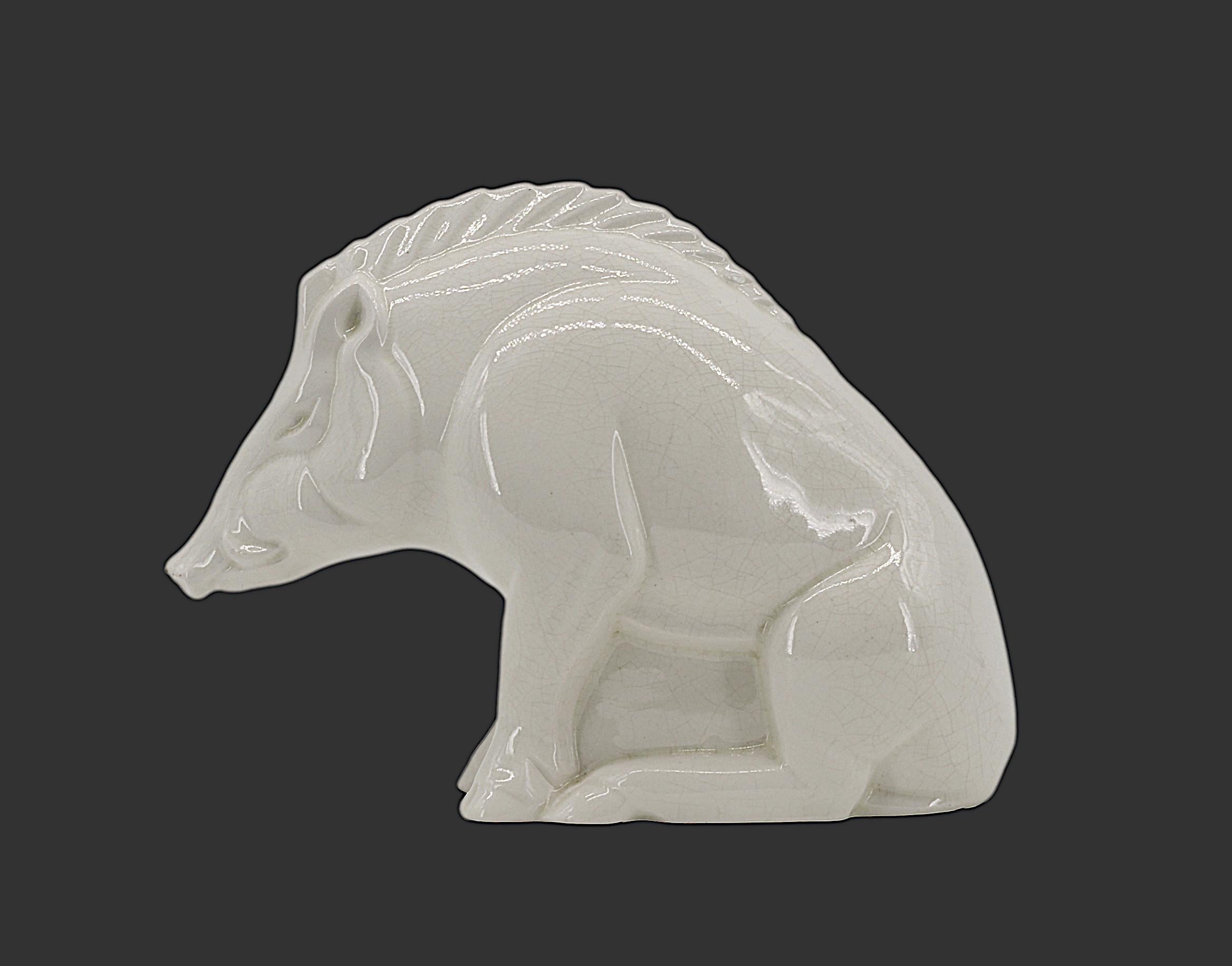 Charles LEMANCEAU French Art Deco Wild Boar Statue, 1920 For Sale 5