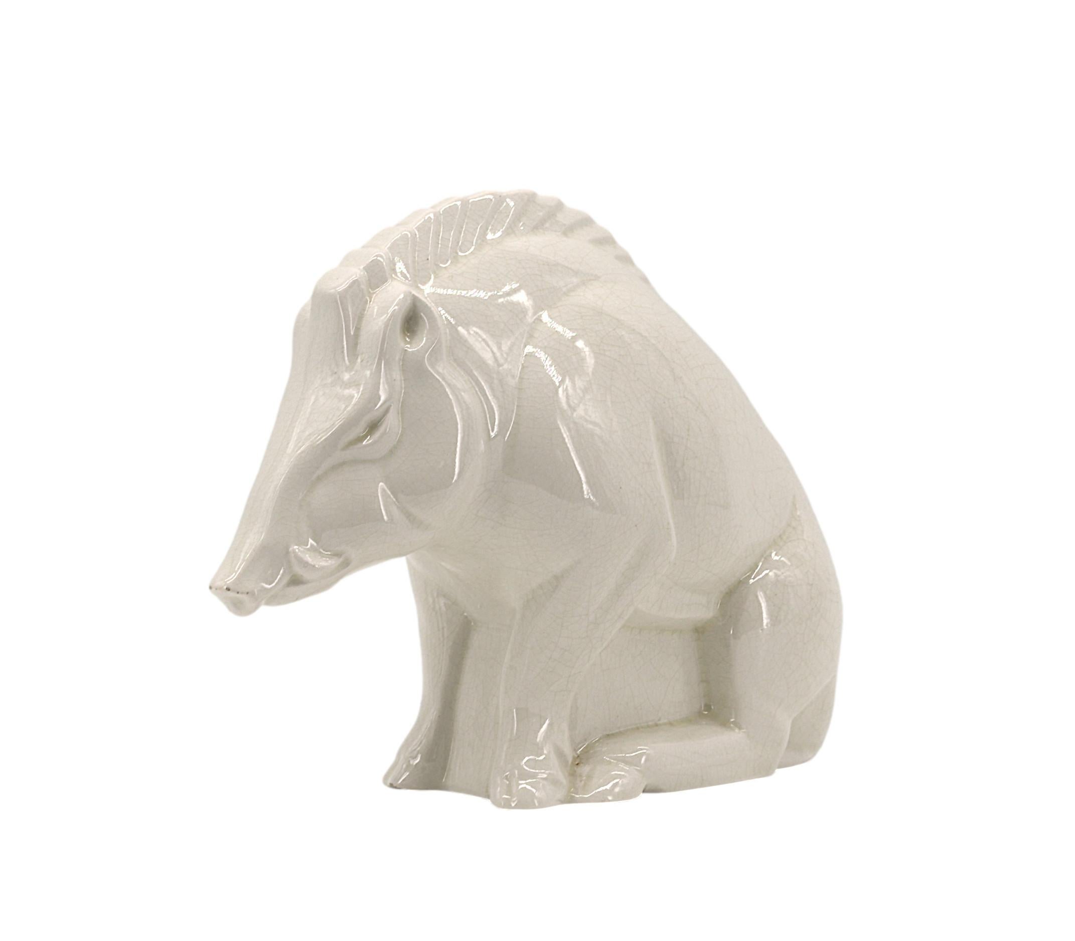 Charles LEMANCEAU French Art Deco Wild Boar Statue, 1920 In Good Condition For Sale In Saint-Amans-des-Cots, FR