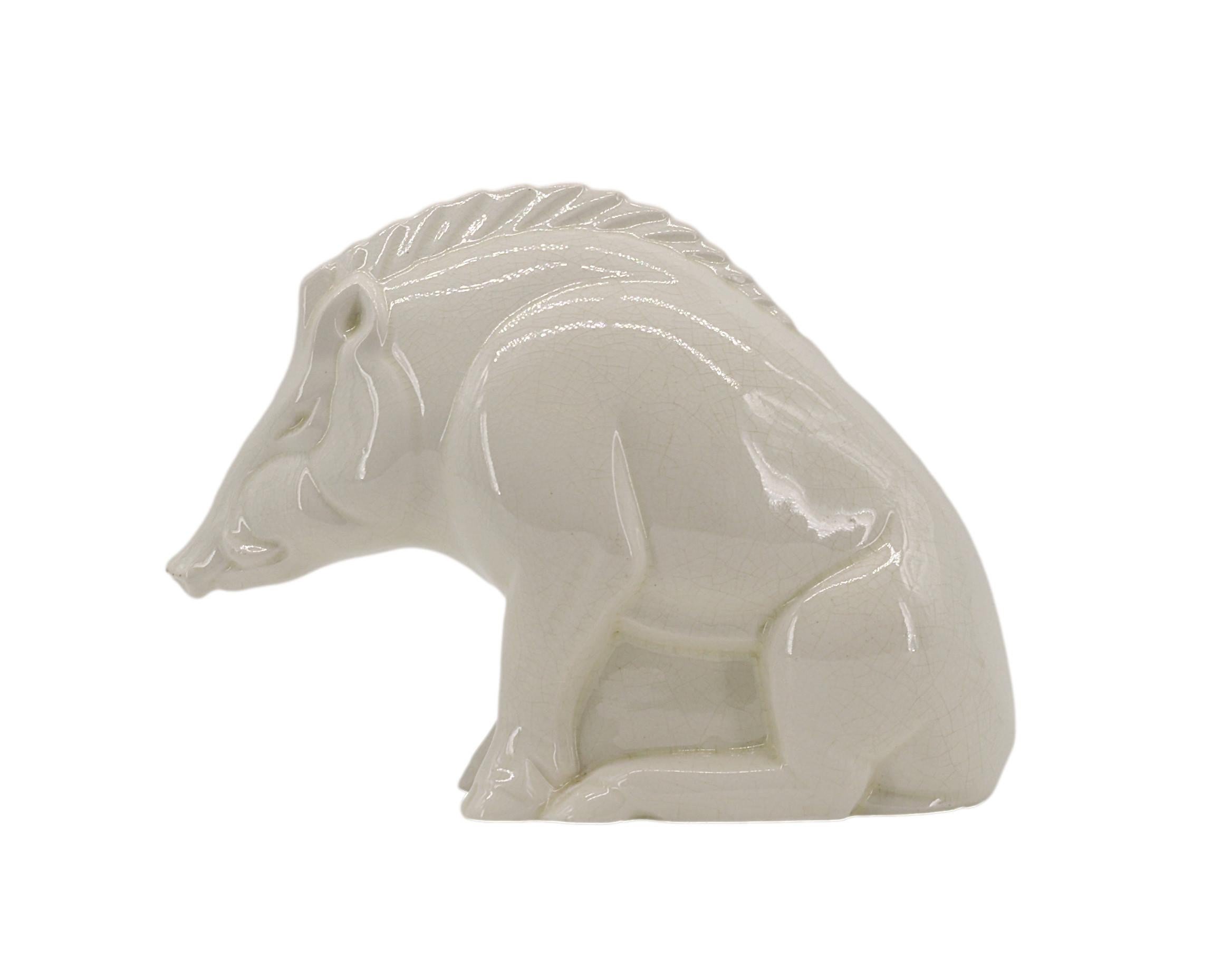 Charles LEMANCEAU French Art Deco Wild Boar Statue, 1920 For Sale 4