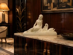 Charles Lemanceau Leda & the Swan Ceramic Sculpture, French Art Deco