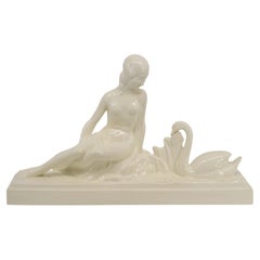 Charles Lemanceau Leda & the Swan Ceramic Sculpture, French Art Deco