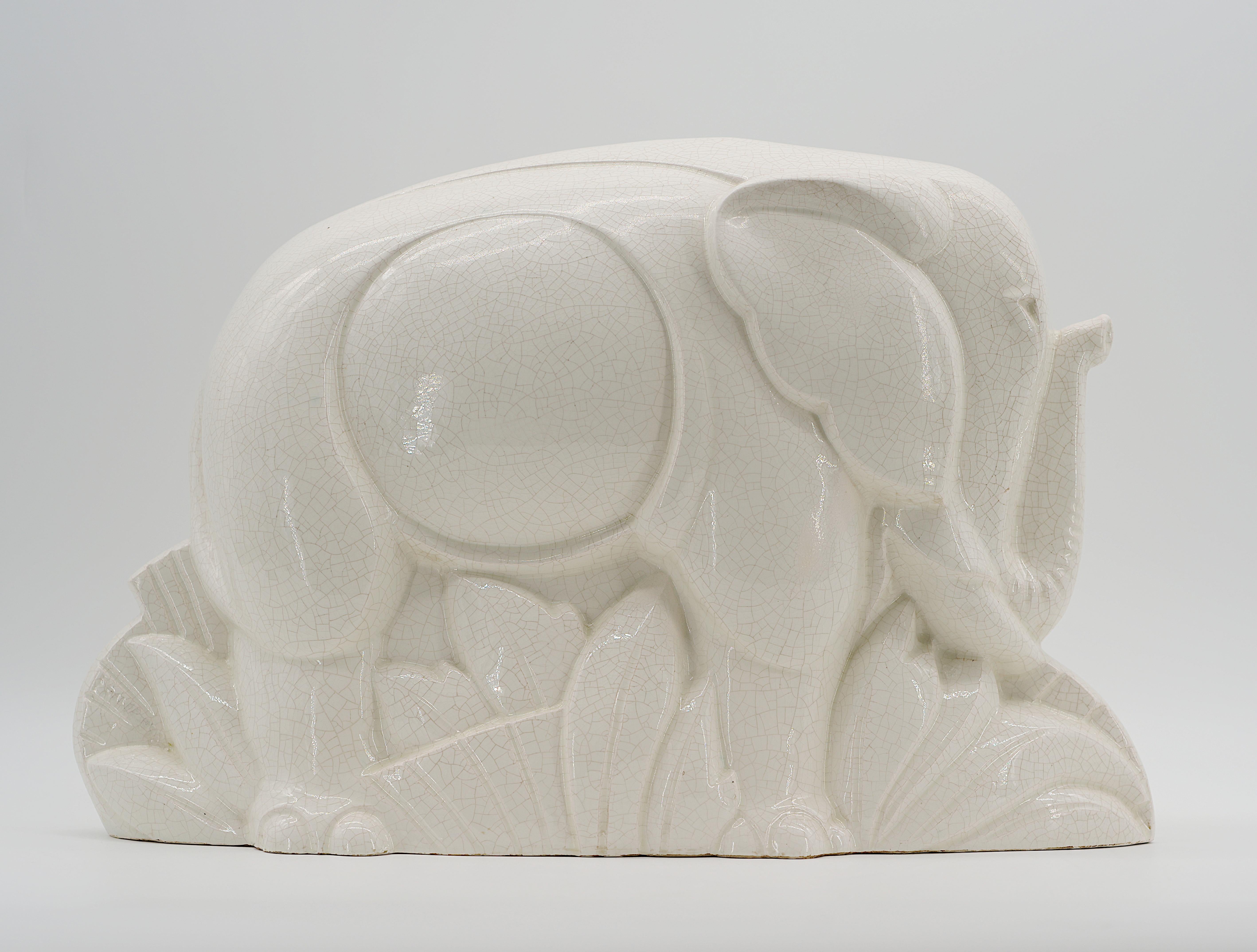 Ceramica Charles Lemanceau Rara statua di elefante in stile Art Deco francese, 1920 in vendita
