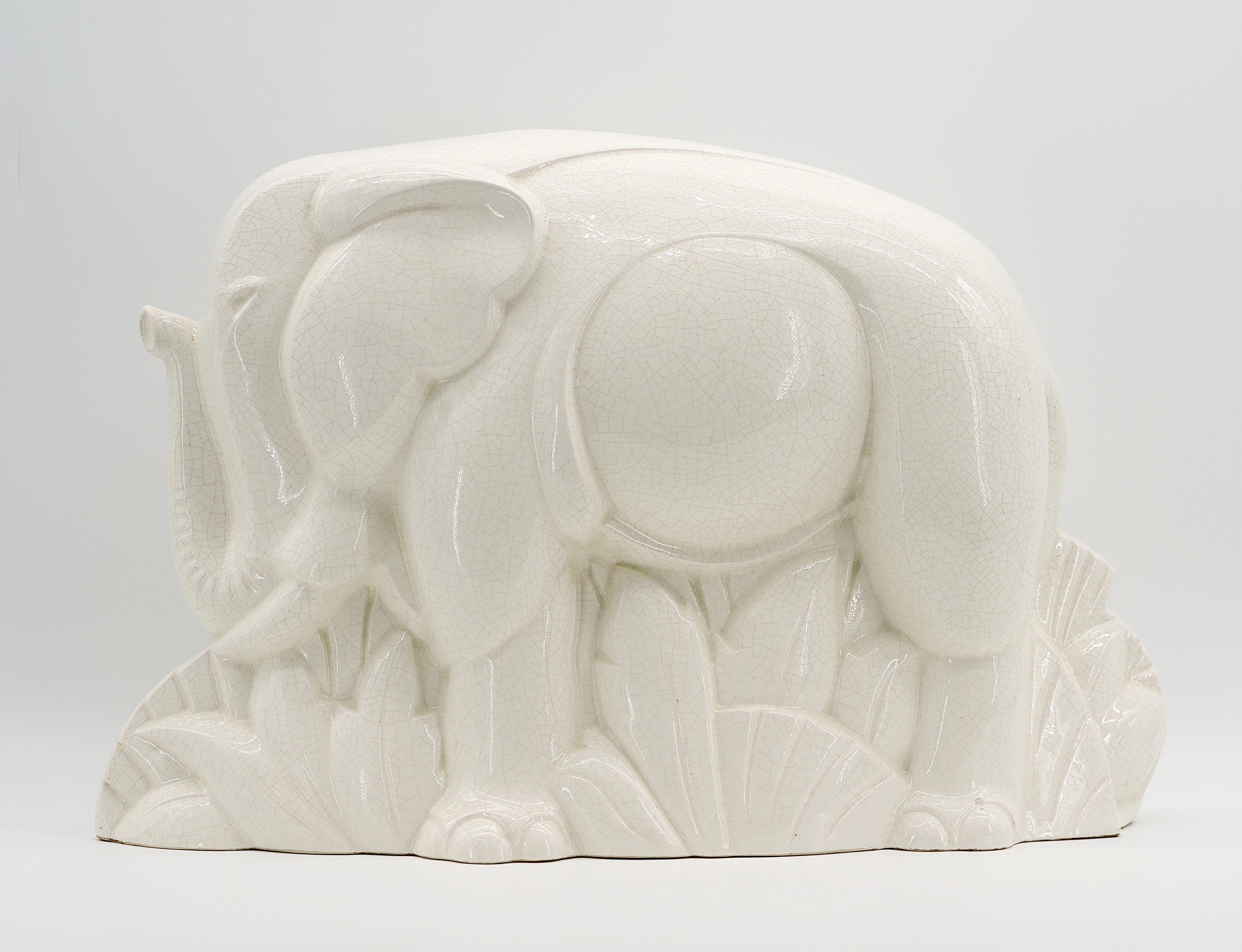 Charles LEMANCEAU Rare French Art Deco Elephant Statue, 1920 In Excellent Condition For Sale In Saint-Amans-des-Cots, FR