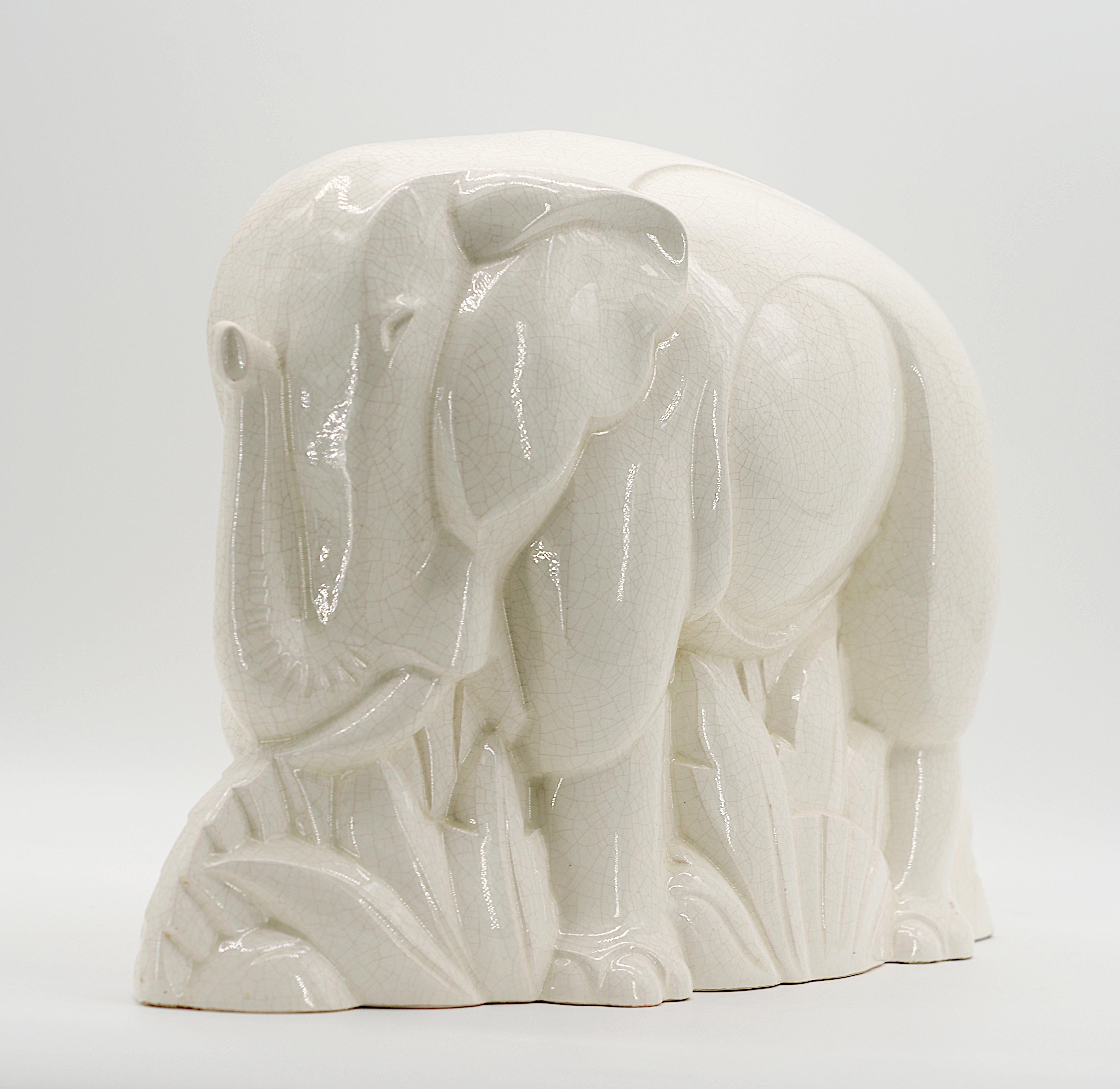 Early 20th Century Charles LEMANCEAU Rare French Art Deco Elephant Statue, 1920 For Sale
