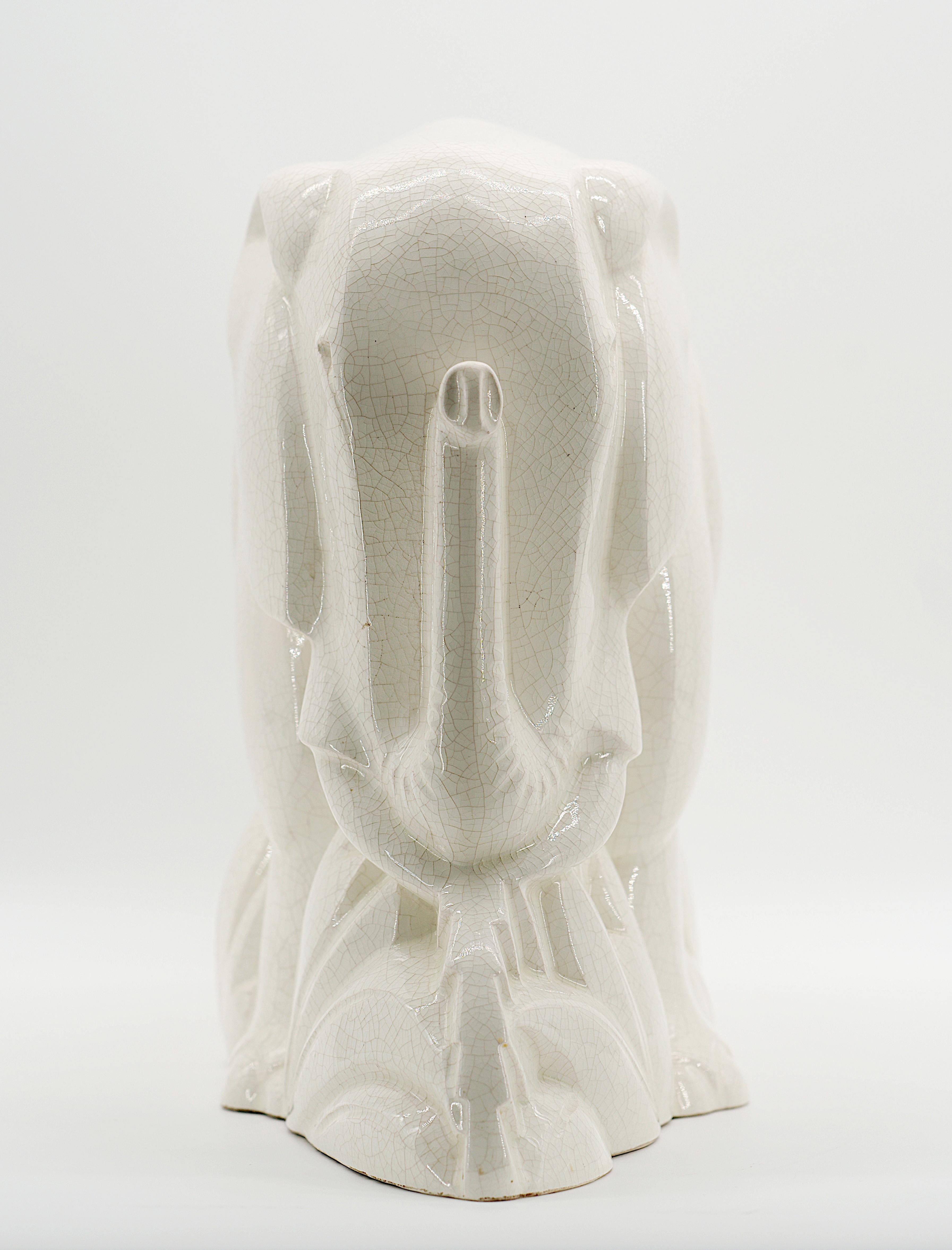 Ceramic Charles LEMANCEAU Rare French Art Deco Elephant Statue, 1920 For Sale