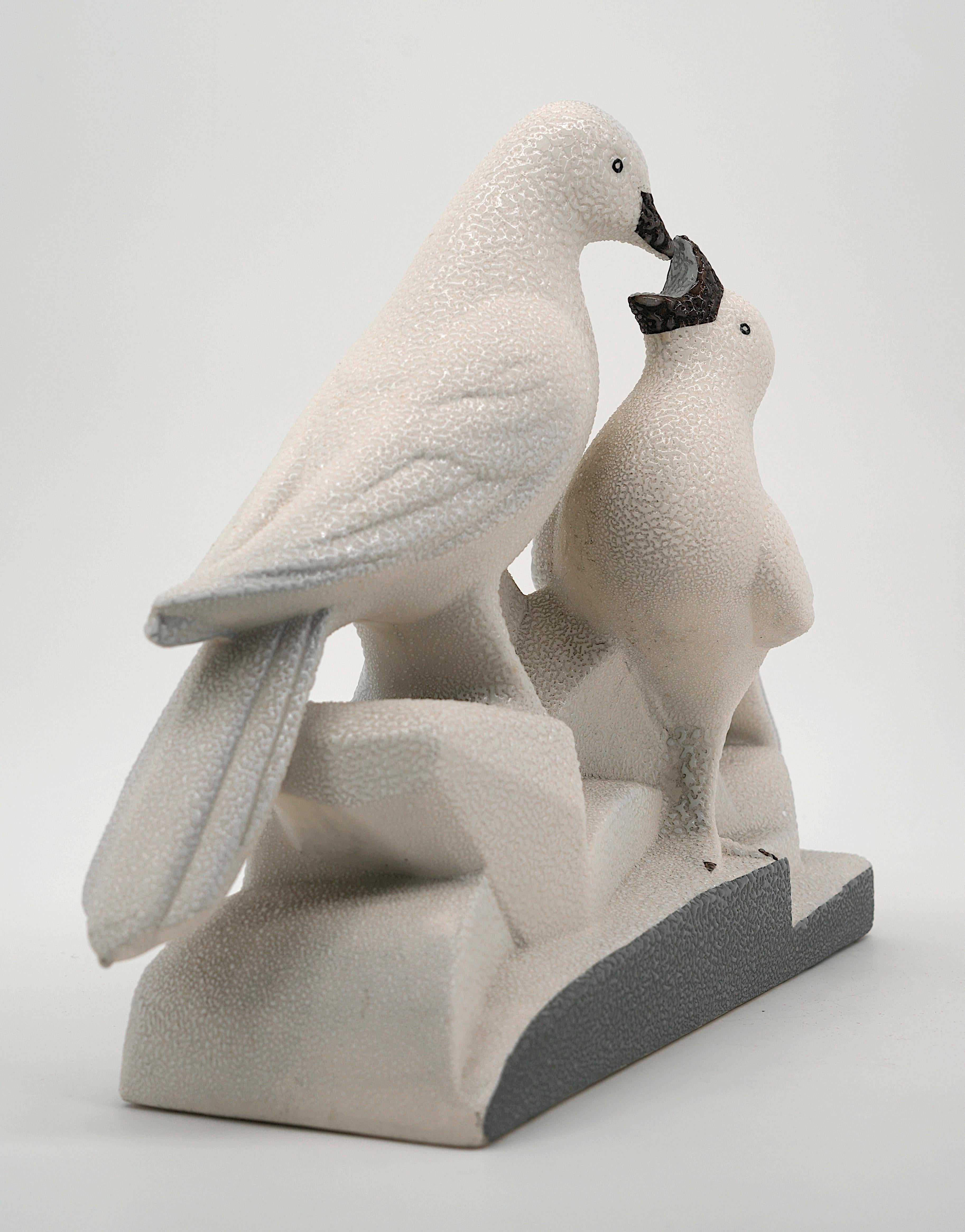 Charles LEMANCEAU Sainte Radegonde Palomas de cerámica francesa Art Déco 1920 Art Decó en venta