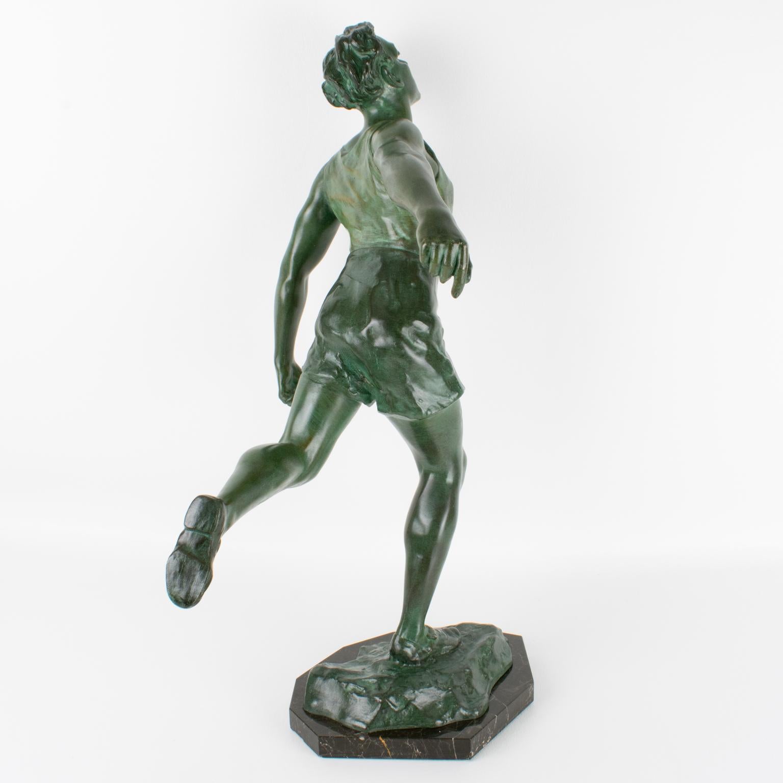 Art Déco Charles Lemoyne Scultura sportiva in bronzo Art Deco The Finish Runner, 1920 circa in vendita