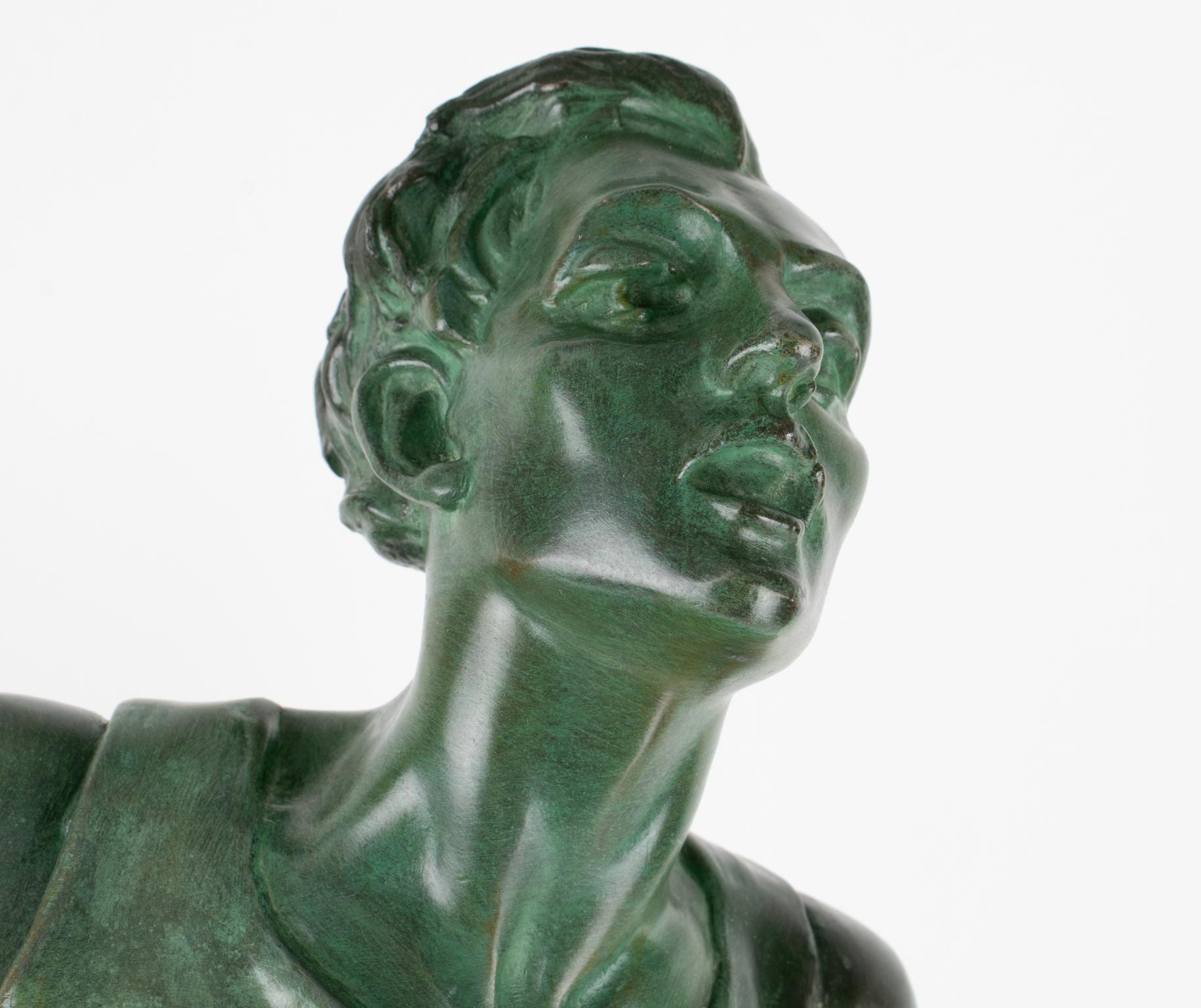 Charles Lemoyne Scultura sportiva in bronzo Art Deco The Finish Runner, 1920 circa in vendita 1