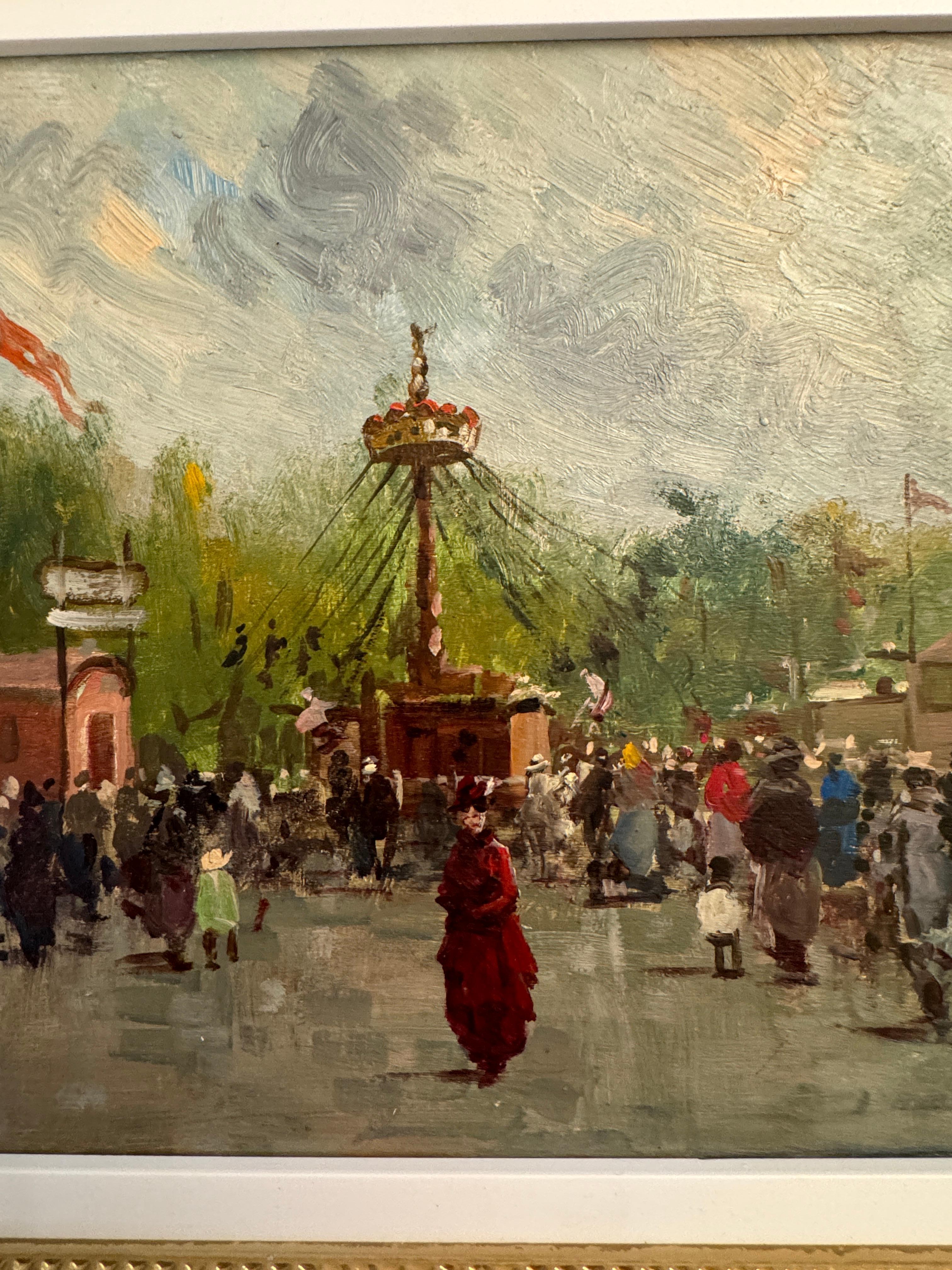 Impressionista francese del XX secolo Scena di festa o di carnevale - Painting di Charles Leroux