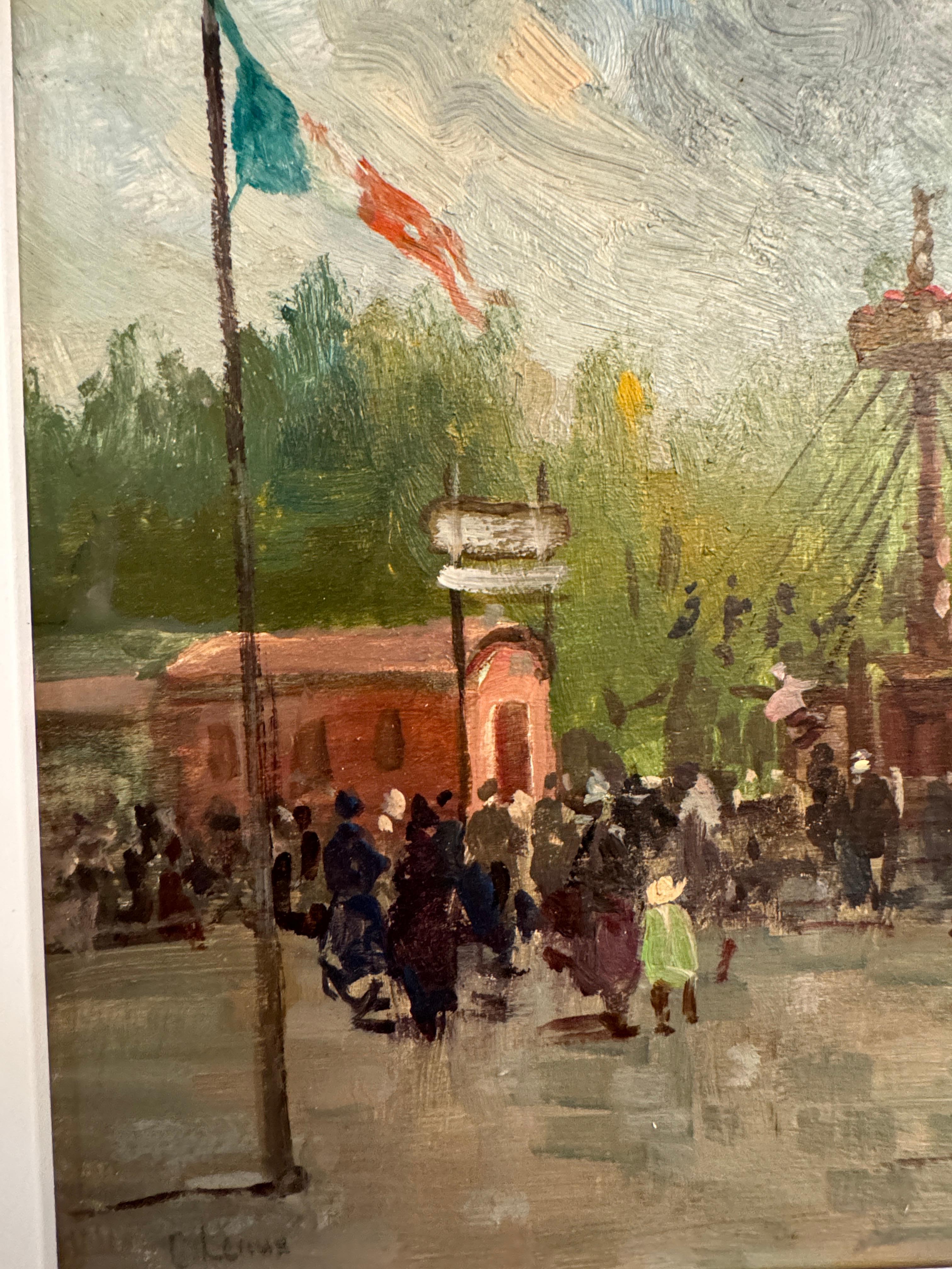 Impressionista francese del XX secolo Scena di festa o di carnevale - Landscape Painting Marrone di Charles Leroux