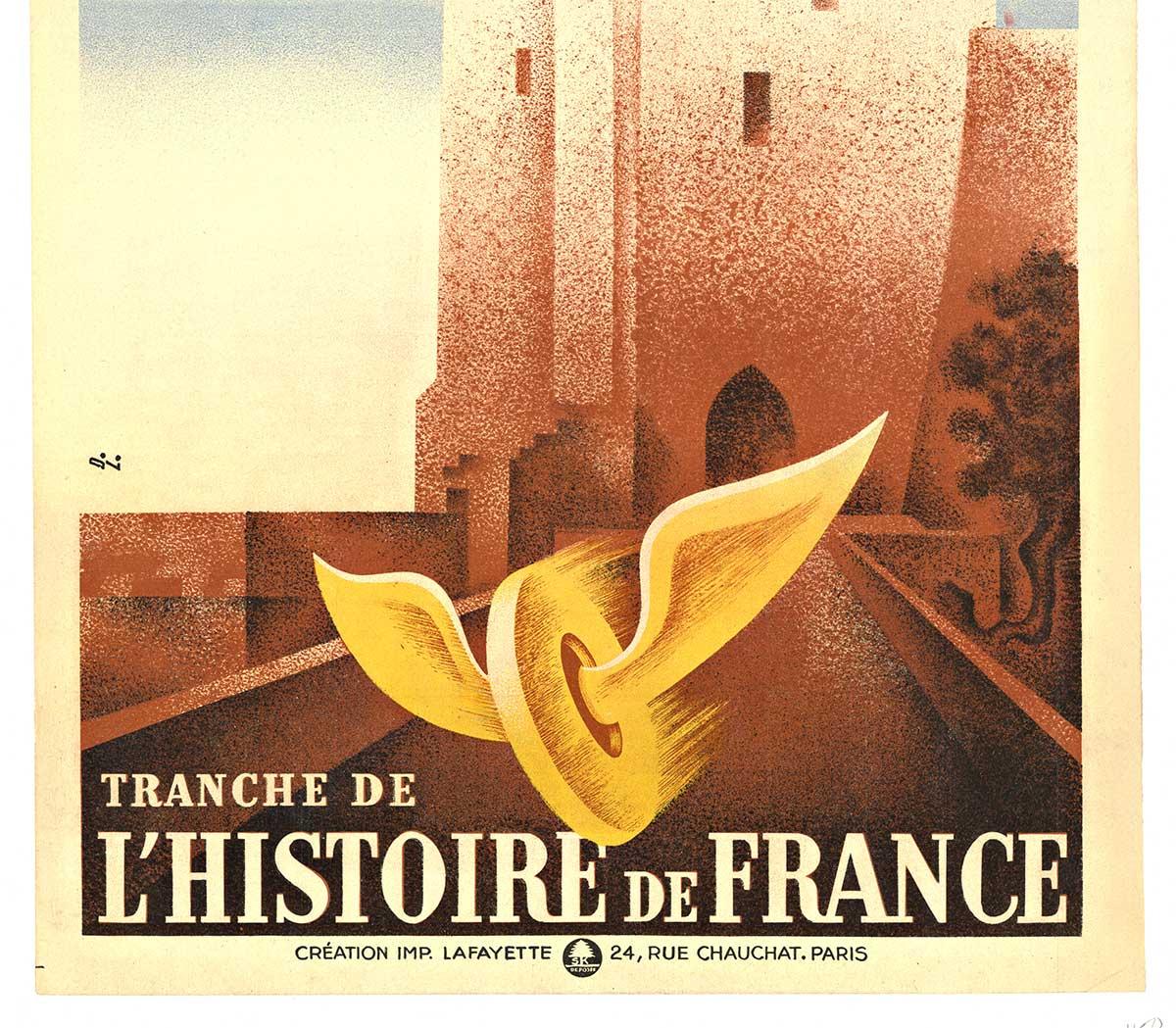 Cartel de época original de la Loterie Nationale Tranche de L'Histoire de France - Print Art Decó de Charles Lesacq