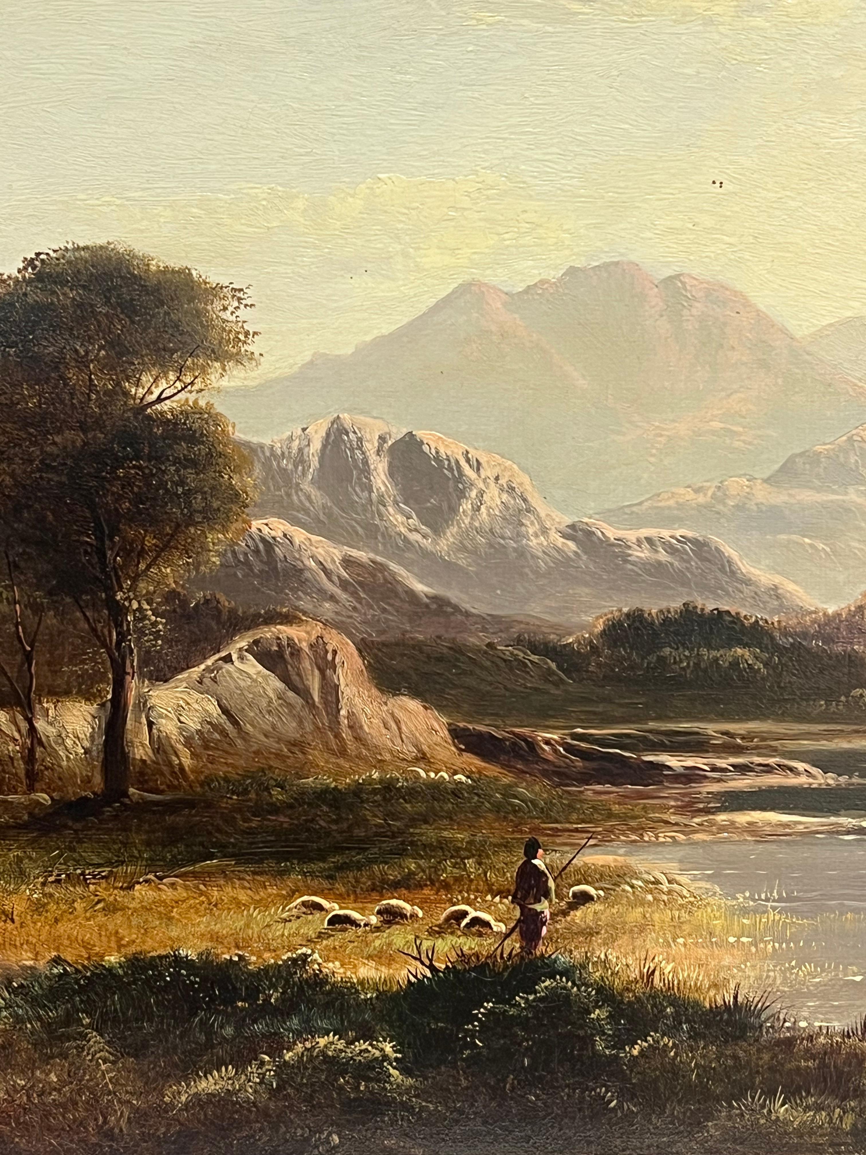 Fino paisaje escocés de 1880 sobre un lago al atardecer Pastor y oveja Tierras Altas de Perthshire en venta 4