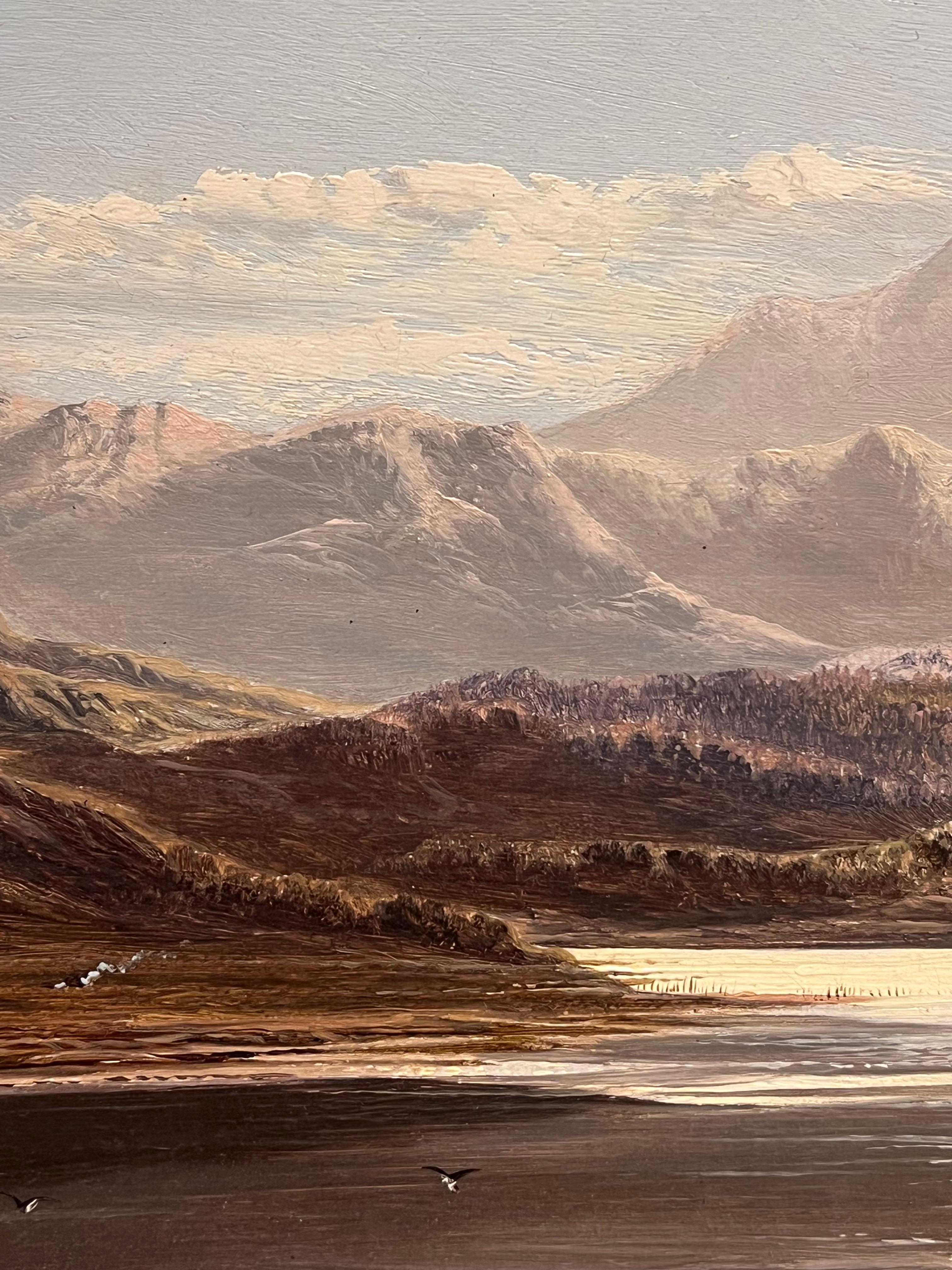 Fino óleo victoriano firmado Paisaje panorámico de las montañas galesas del lago del norte de Gales en venta 5