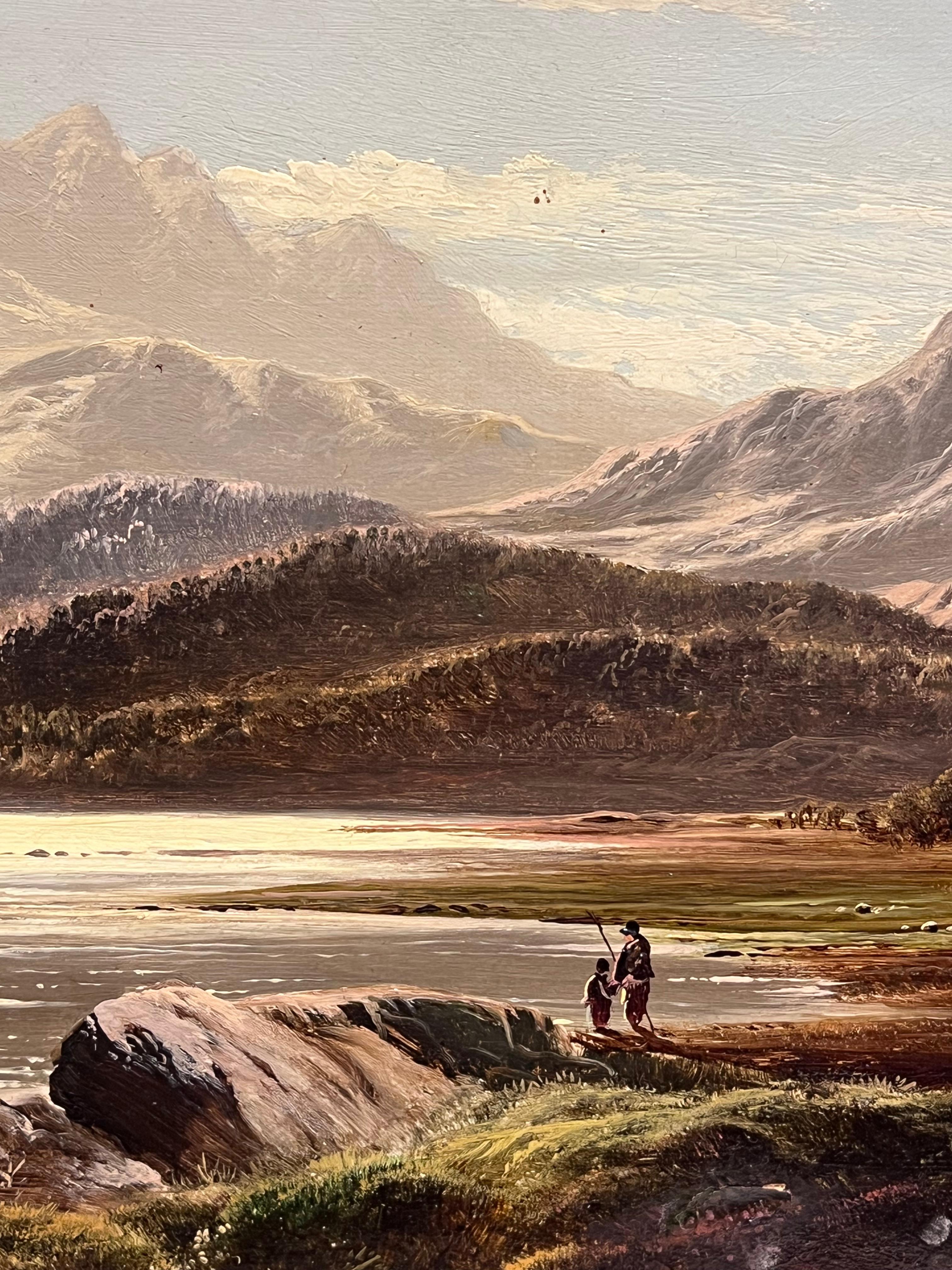 Fino óleo victoriano firmado Paisaje panorámico de las montañas galesas del lago del norte de Gales en venta 6