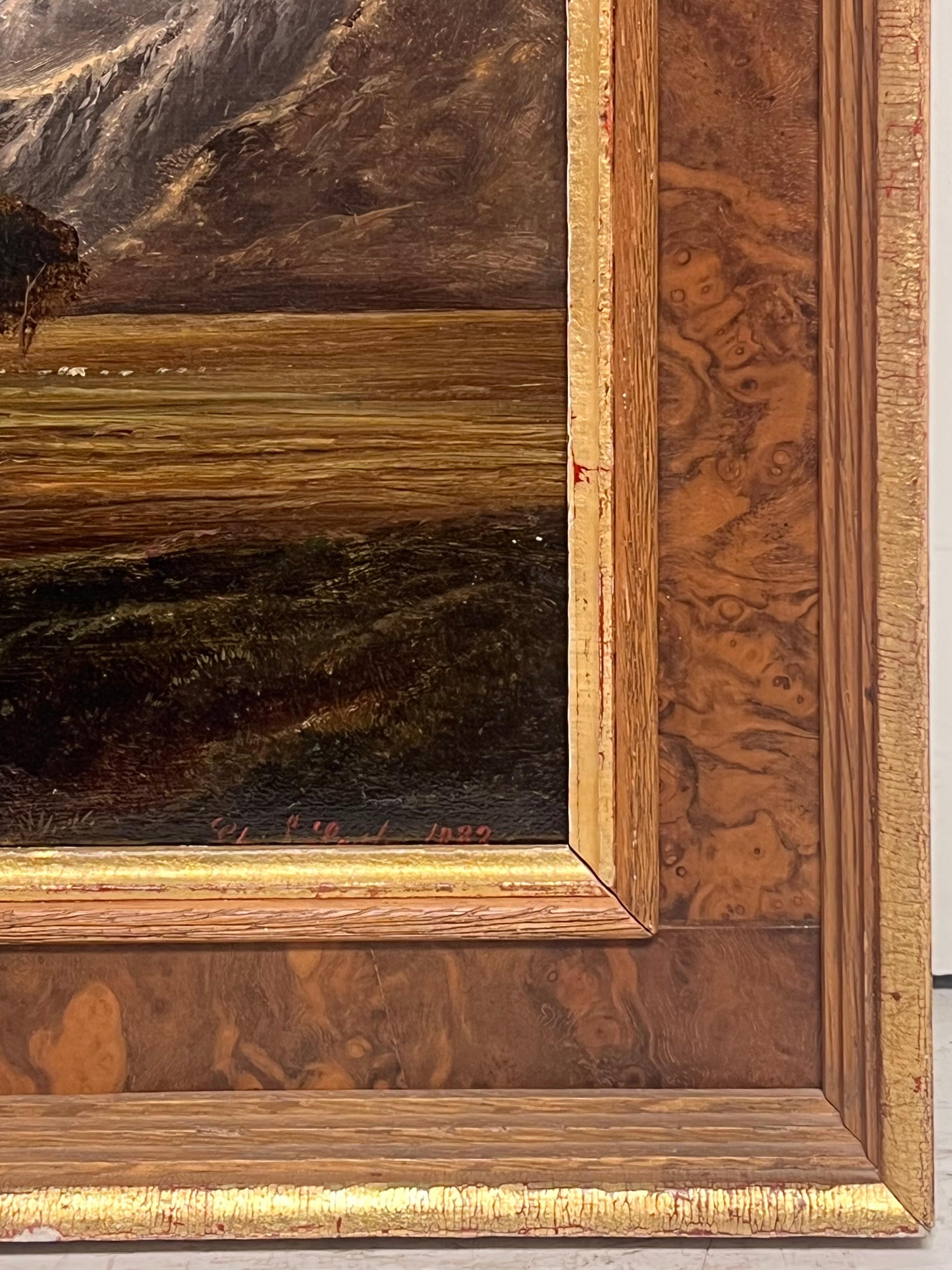 Fino óleo victoriano firmado Paisaje panorámico de las montañas galesas del lago del norte de Gales en venta 7