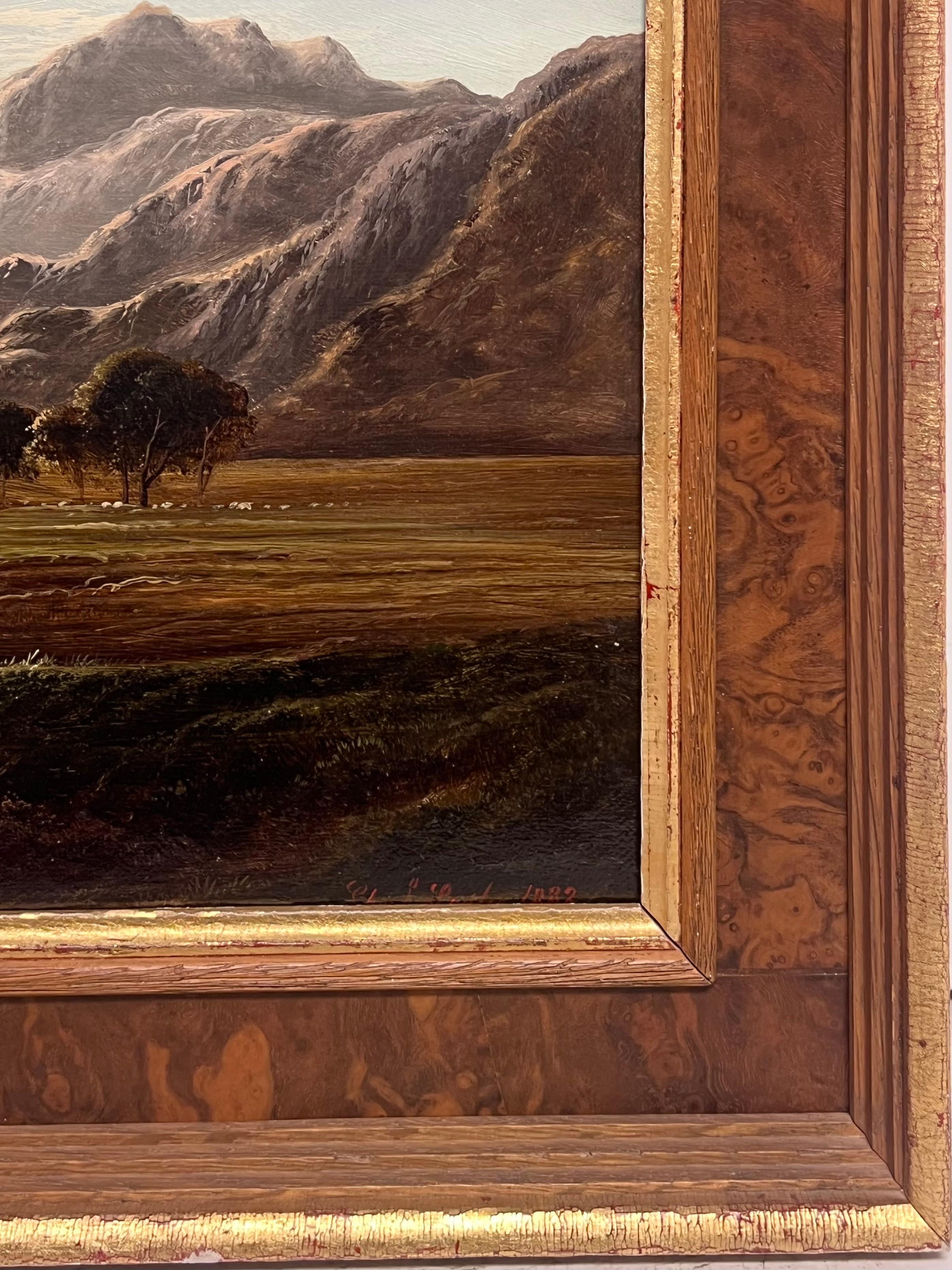 Fino óleo victoriano firmado Paisaje panorámico de las montañas galesas del lago del norte de Gales en venta 1