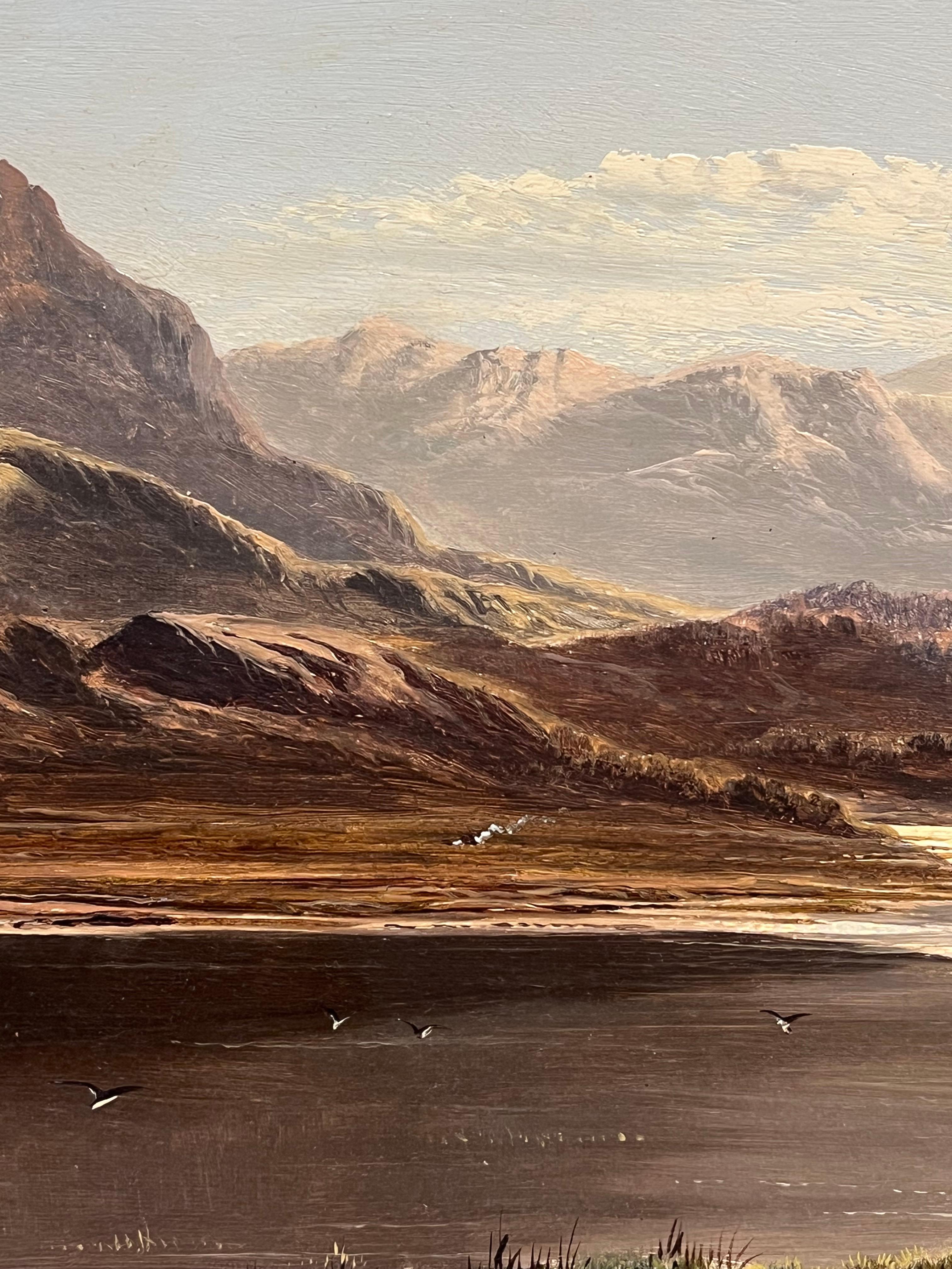 Fino óleo victoriano firmado Paisaje panorámico de las montañas galesas del lago del norte de Gales en venta 2