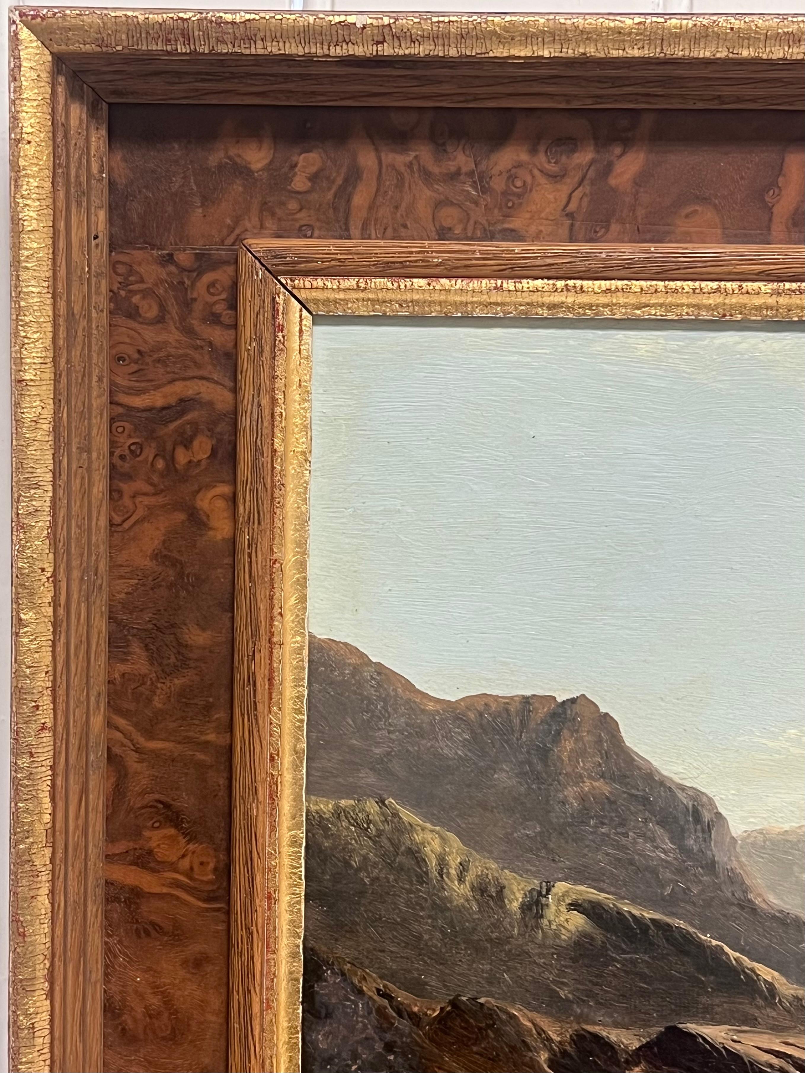 Fino óleo victoriano firmado Paisaje panorámico de las montañas galesas del lago del norte de Gales en venta 4