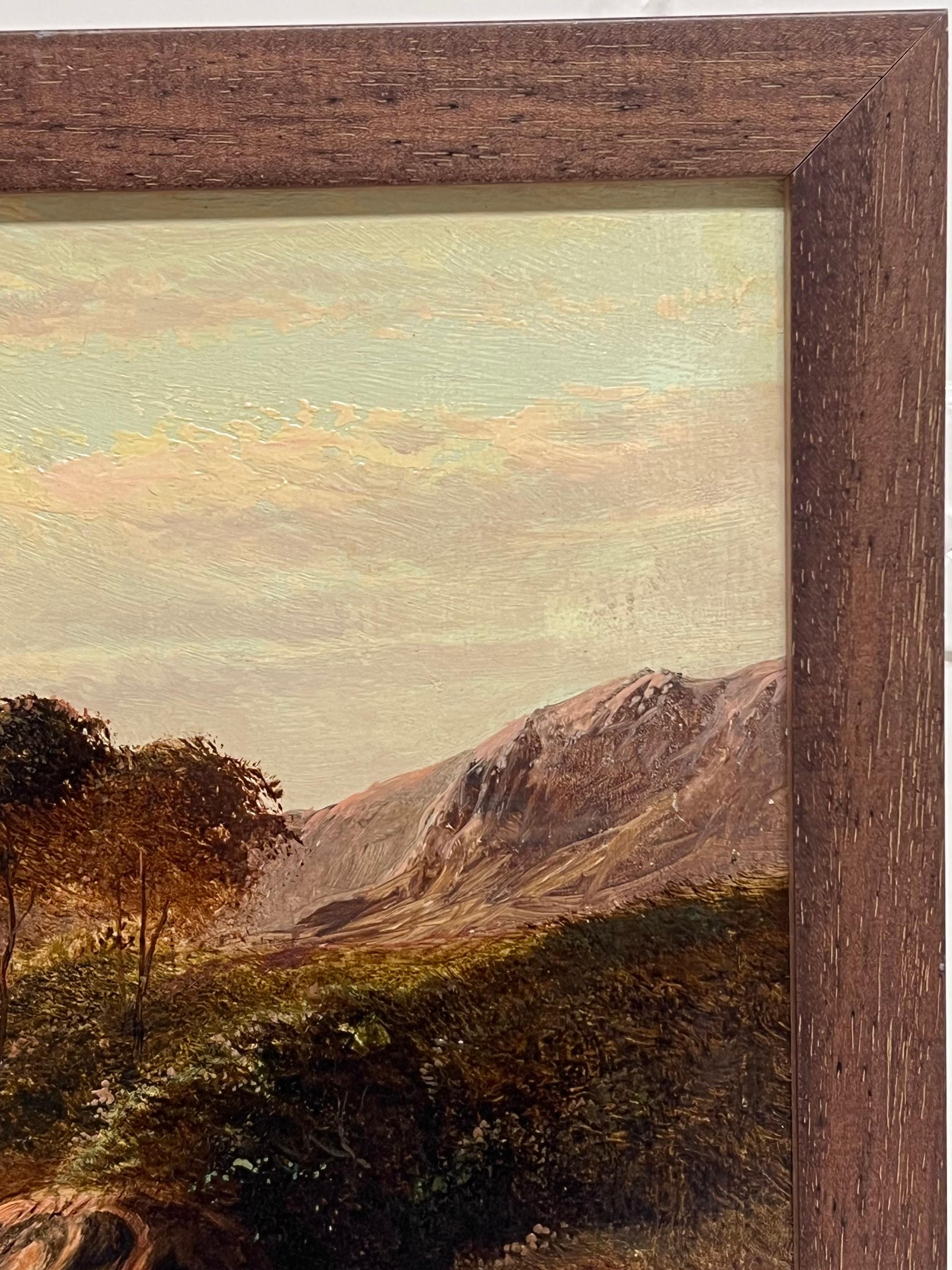 Fino paisaje panorámico victoriano de las Tierras Altas escocesas con figuras, firmado - Painting Victoriano de Charles Leslie