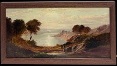 Fino paisaje panorámico victoriano de las Tierras Altas escocesas con figuras, firmado