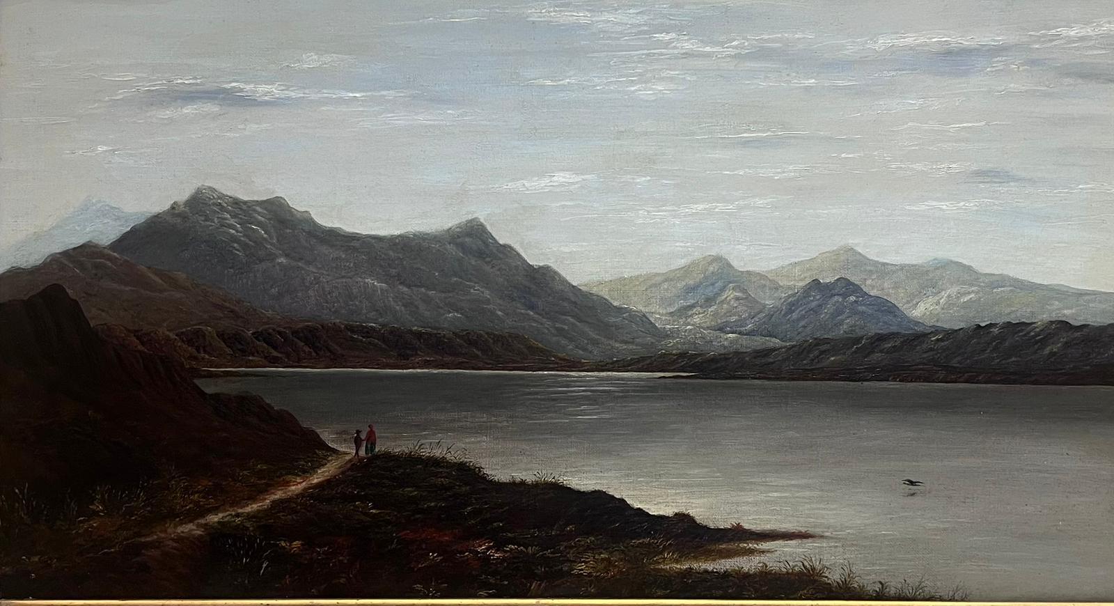 Paysage Panoramic écossais du 19ème siècle représentant une scène de Loch dans un cadre doré - Painting de Charles Leslie