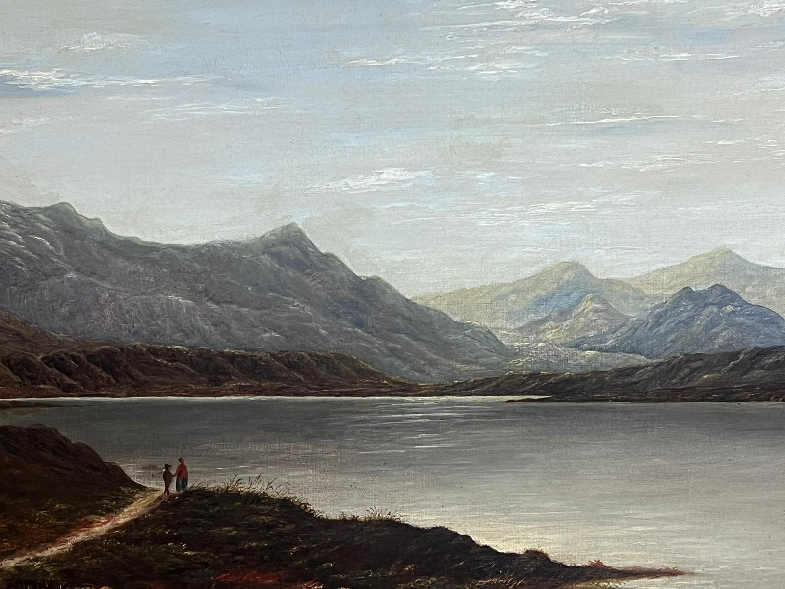 Paysage Panoramic écossais du 19ème siècle représentant une scène de Loch dans un cadre doré 1