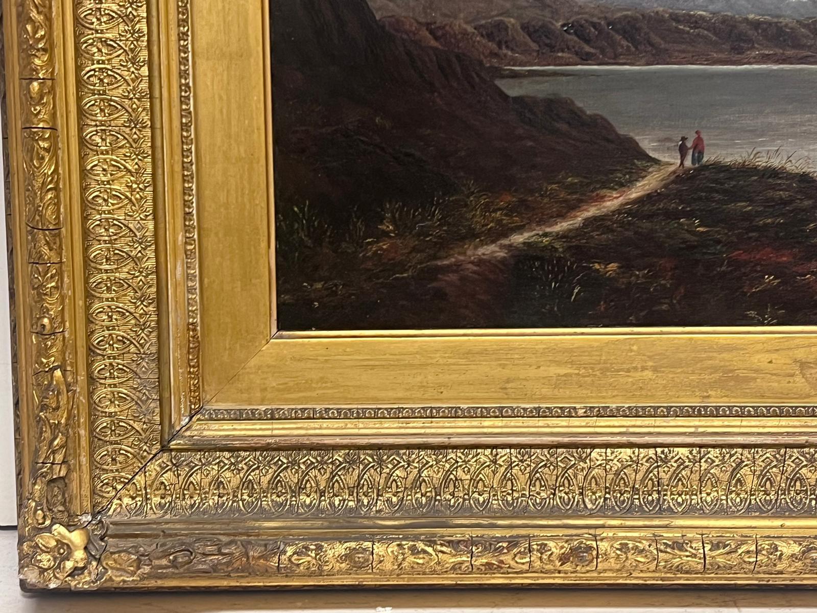 Paysage Panoramic écossais du 19ème siècle représentant une scène de Loch dans un cadre doré 2