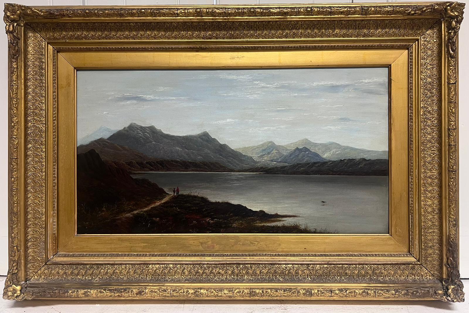 Figurative Painting Charles Leslie - Paysage Panoramic écossais du 19ème siècle représentant une scène de Loch dans un cadre doré