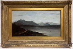 Paysage Panoramic écossais du 19ème siècle représentant une scène de Loch dans un cadre doré