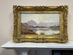 Antique Scottish Oil Painting Figures in Panoramic Summer Loch Landscape