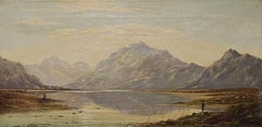 Antique Scottish Signed Oil Painting Figures in Panoramic Loch Landscape