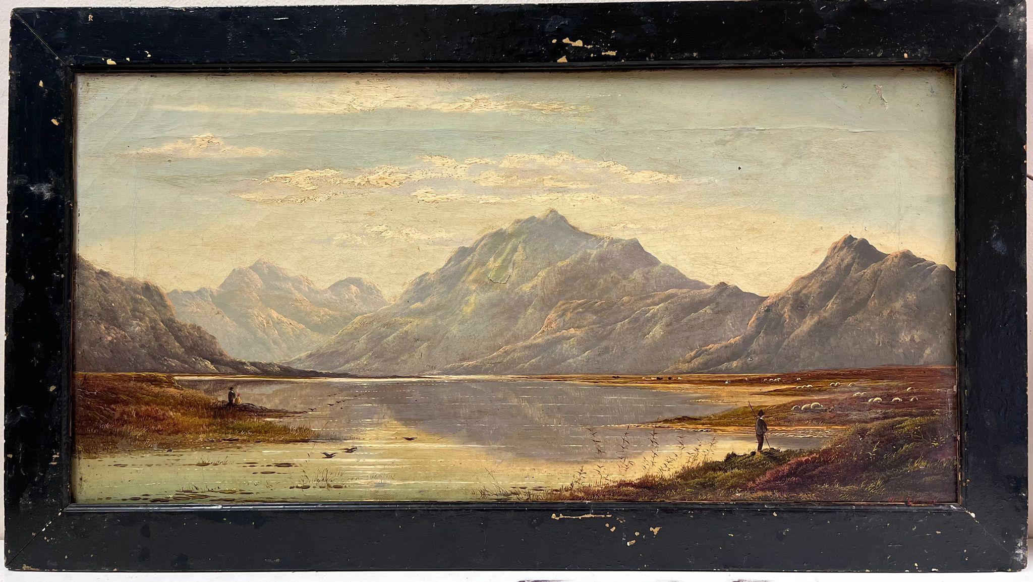 Fine peinture à l'huile écossaise du 19ème siècle représentant une scène de Loch Scene, artiste répertorié - Painting de Charles Leslie
