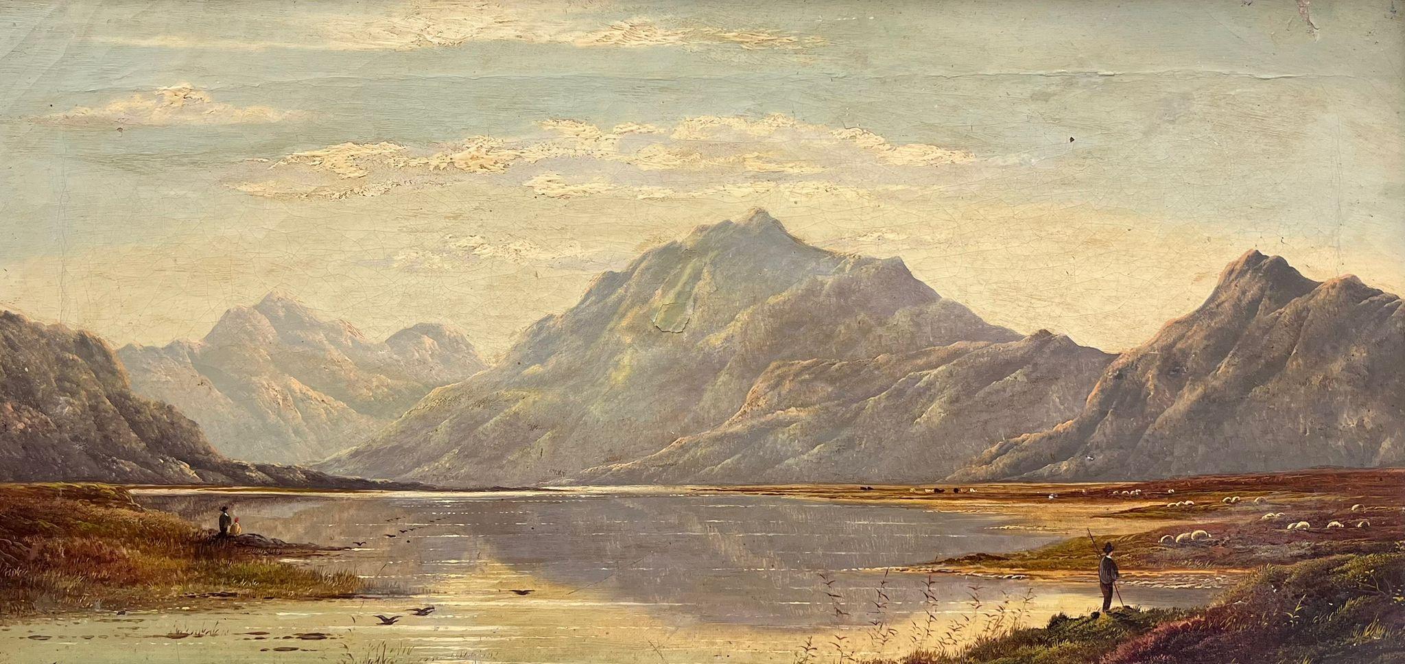 Charles Leslie Figurative Painting - Fine 19th Century Scottish Oil Painting Panoramic Loch Scene Listed artist