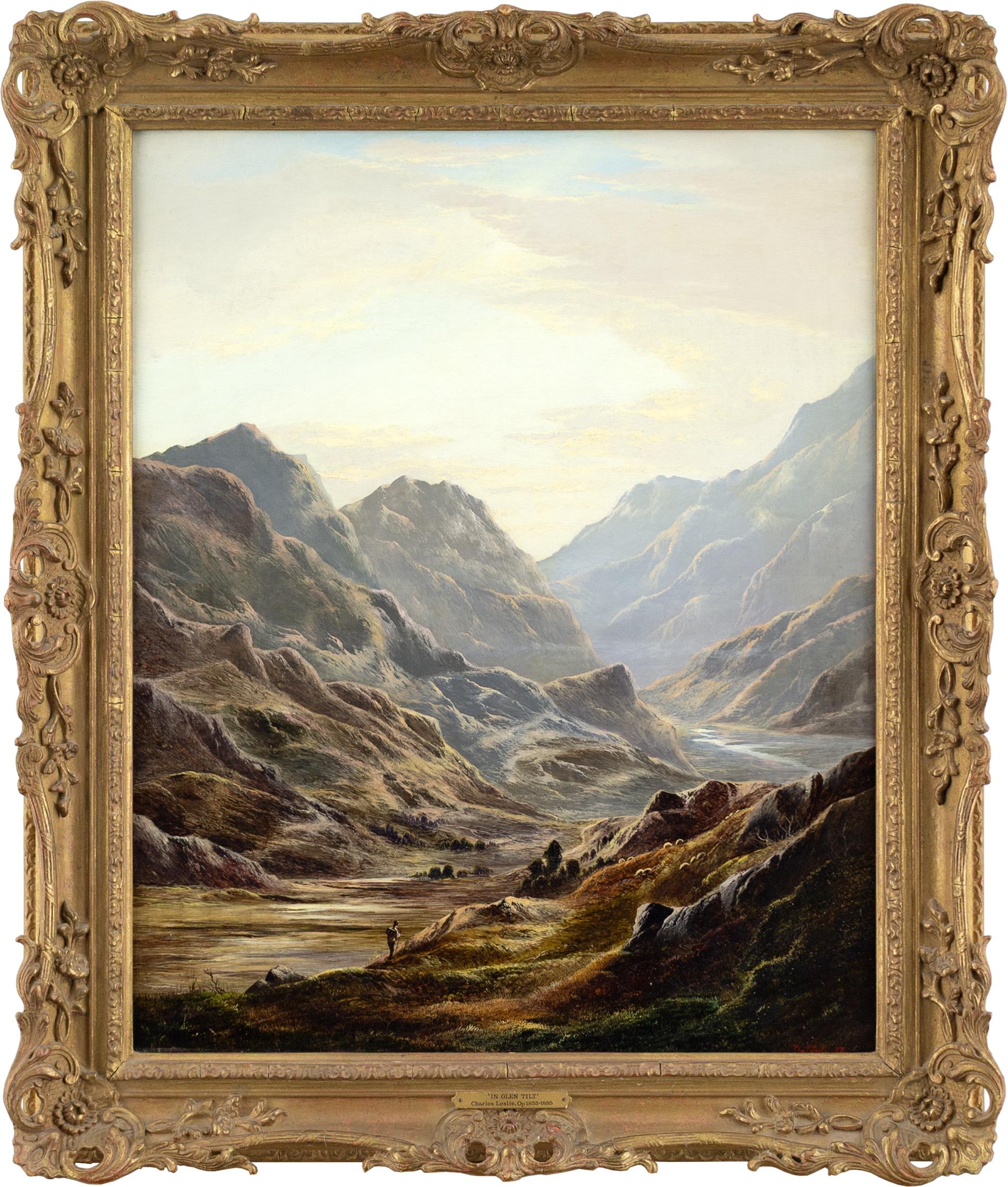 A Glen Tilt, dipinto a olio di un paesaggio britannico del XIX secolo