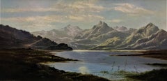 Paysage de lac (un des deux), huile sur toile originale, artiste victorien 